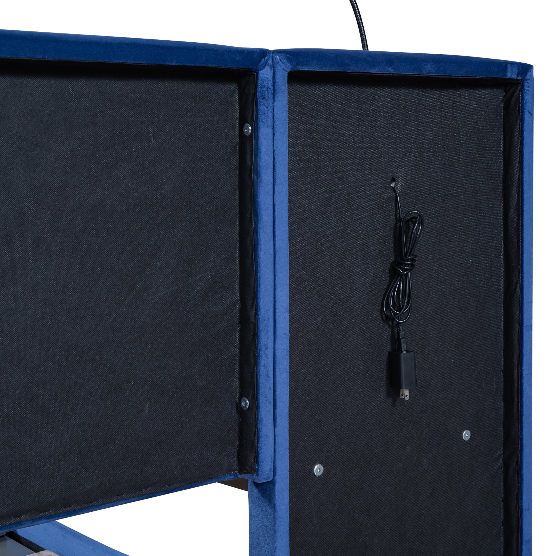 Full Size Storage Upholstered Hydraulic Platform Bed With 2 Shelves, 2 Lights And Usb, Blue Box Spring Not Required Full Blue Wood Bedroom Bed Frame Velvet Upholstered