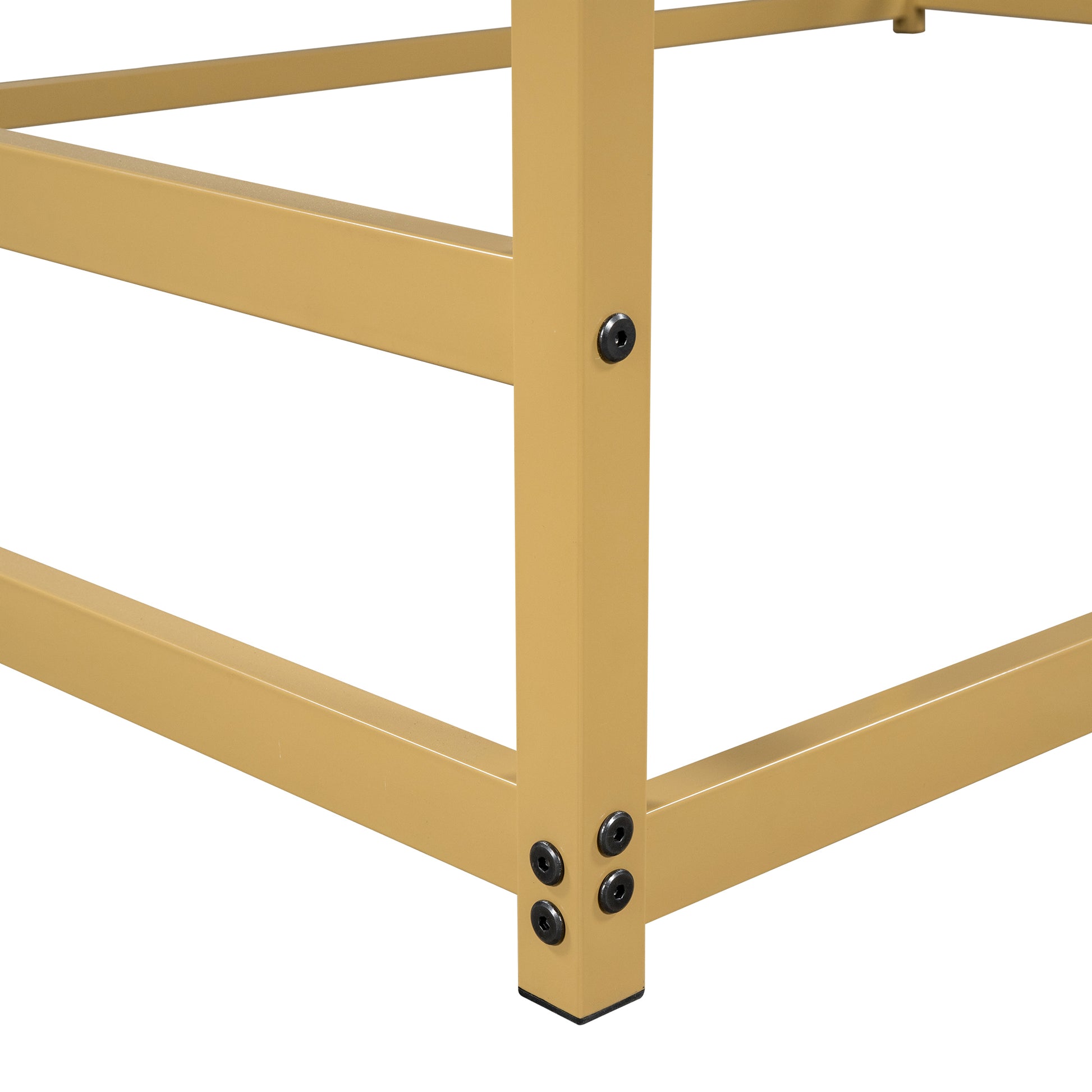 Metal House Shape Platform Bed, Gold, Queen Queen Gold Metal