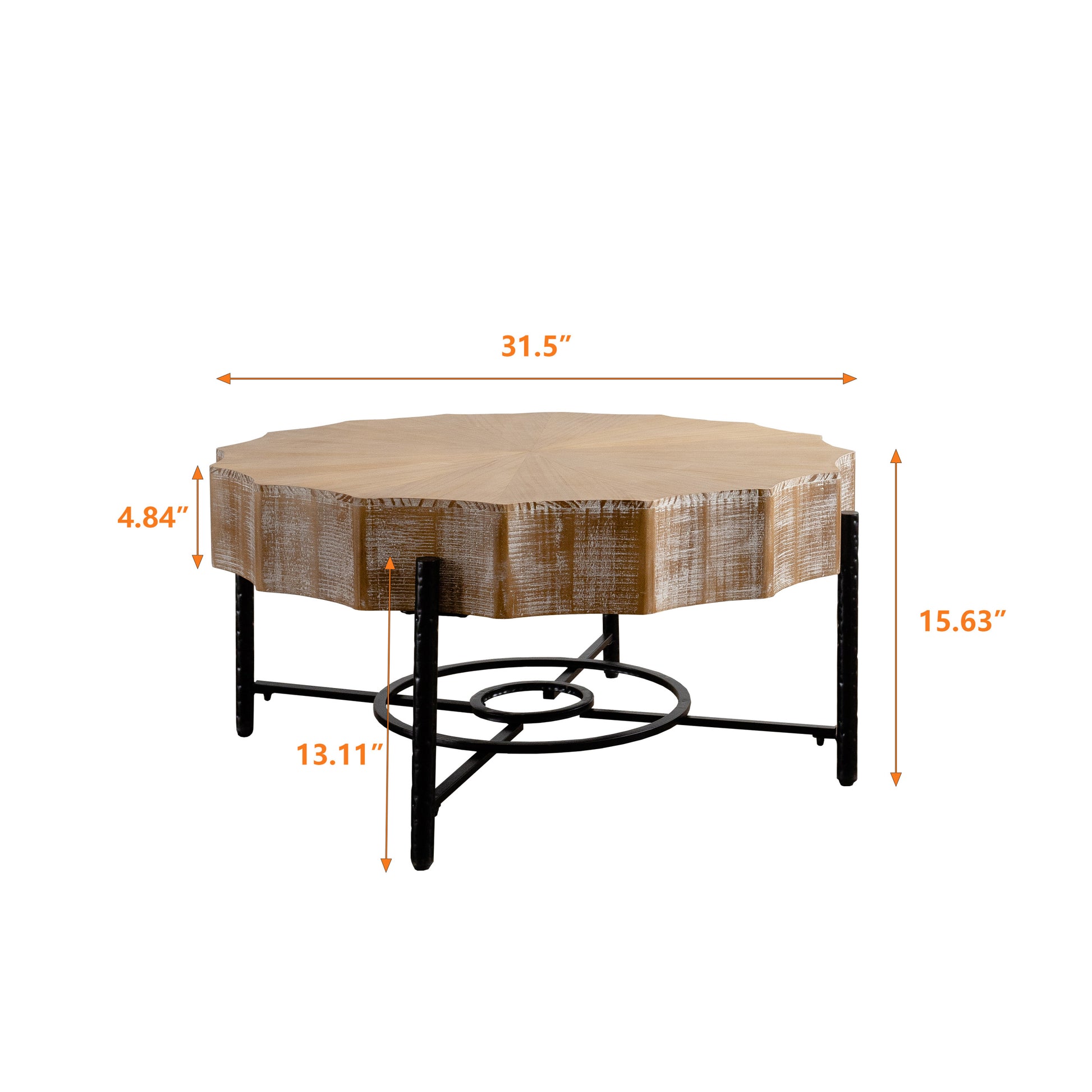 31.5 "Vintage Patchwork Lace Shape Coffee Table With Natural Pine Grain Table Top And Dimpled Metal Cross Legs, Cedar Coffee Table Set Set Of 2 Natural Black Wood Metal