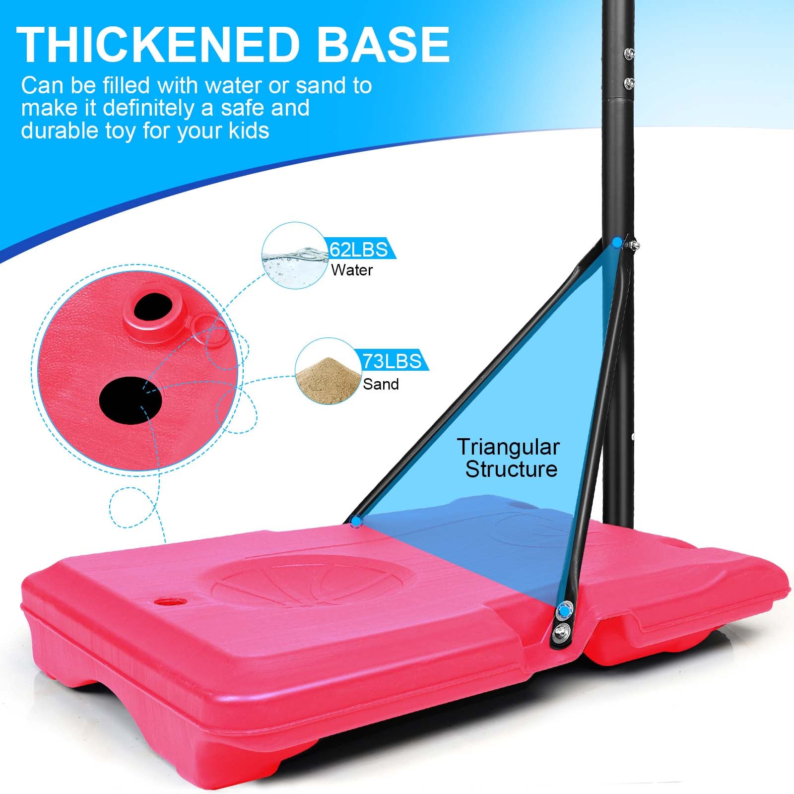 Portable Basketball Goal System With Stable Base And Wheels, Use For Indoor Outdoor Teenagers Youth Height Adjustable 5.6 To 7Ft Basketball Hoop 28 Inch Backboard Pink Sporty Iron