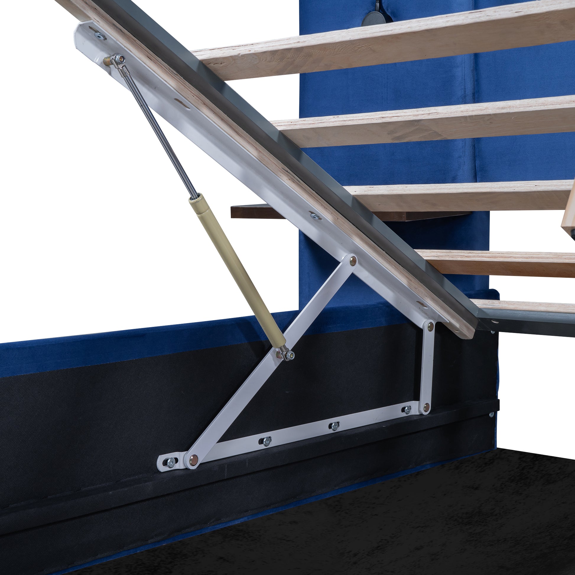 Full Size Storage Upholstered Hydraulic Platform Bed With 2 Shelves, 2 Lights And Usb, Blue Box Spring Not Required Full Blue Wood Bedroom Bed Frame Velvet Upholstered