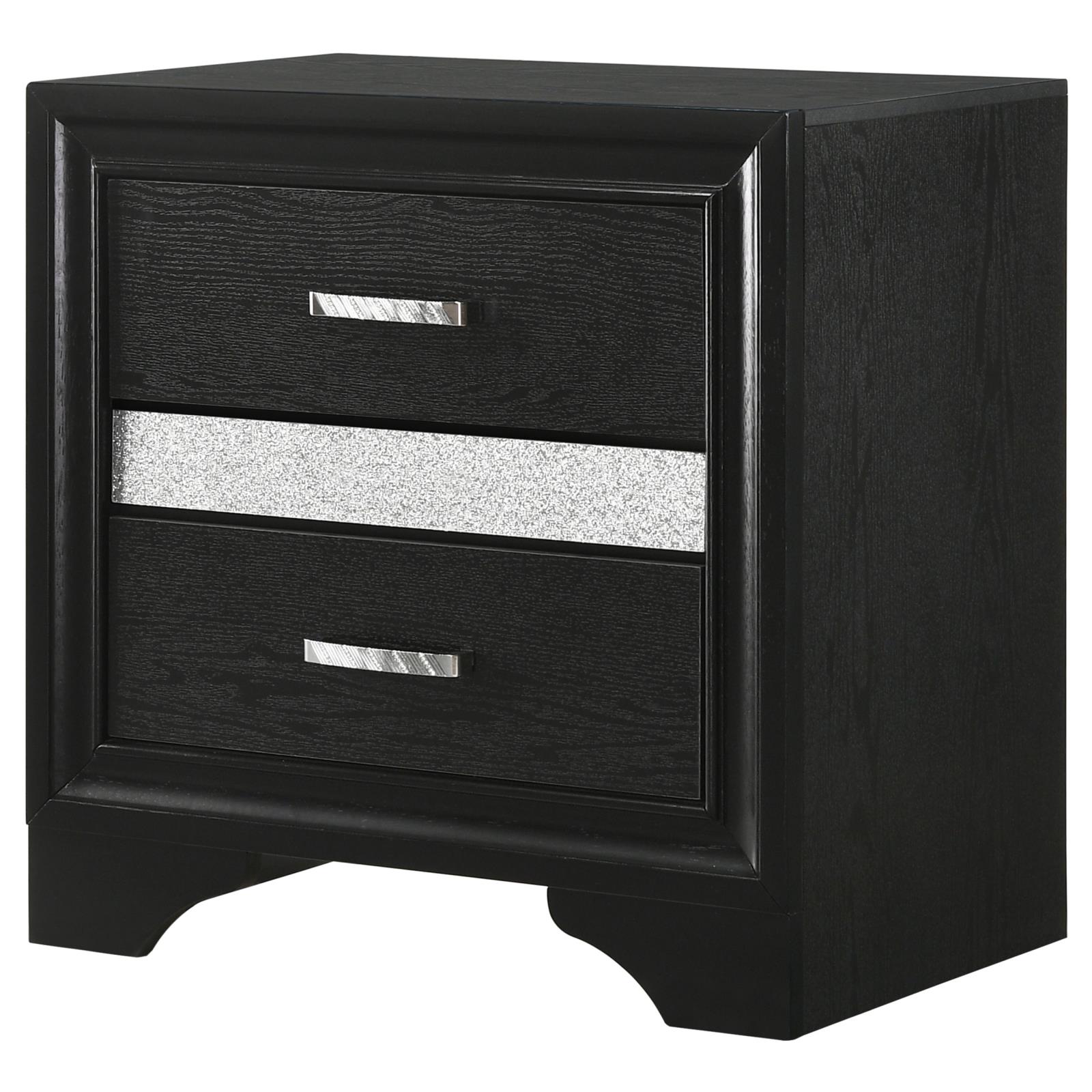 Black 2 Drawer Nightstand With Hidden Jewelry Tray Black 2 Drawers Bedroom Drawer Storage Contemporary,Modern Rubberwood Felt Lined Drawers Black Wood