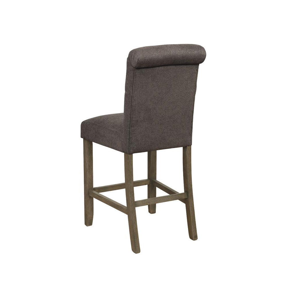 Grey And Rustic Brown Upholstered Counter Height Stools Set Of 2 Solid Grey Brown Dining Room Foam Spot Clean Farmhouse,Rustic Bar Stools Rubberwood Tufted Back Foam Fabric
