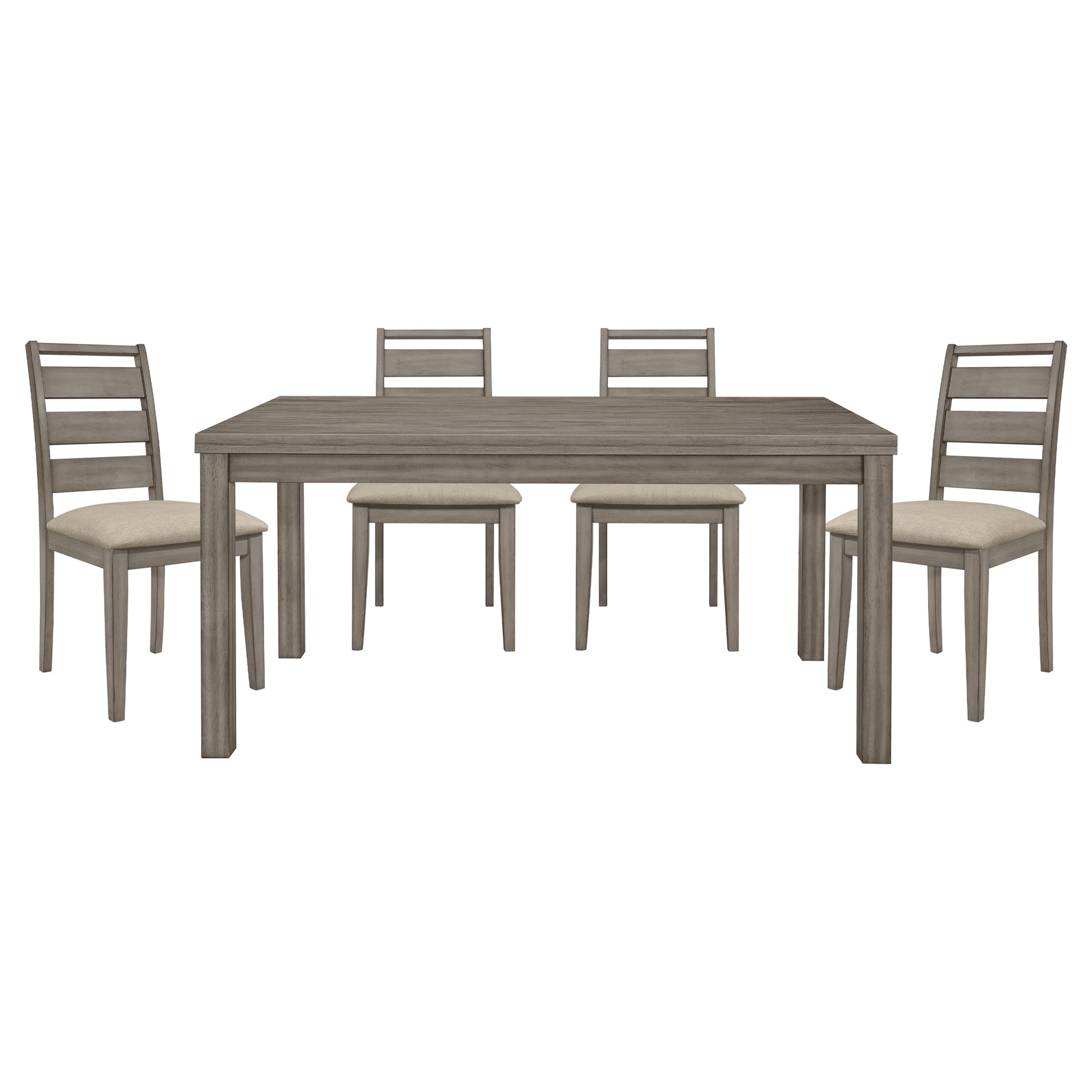 Weathered Gray Finish Rustic Style Dining Set 5Pc Table And 4 Side Chairs Set Padded Seat Transitional Wooden Furniture Wood Gray Seats 4 Wood Dining Room Rustic,Transitional 4 Leg Rectangular Dining Table With Chair Wood