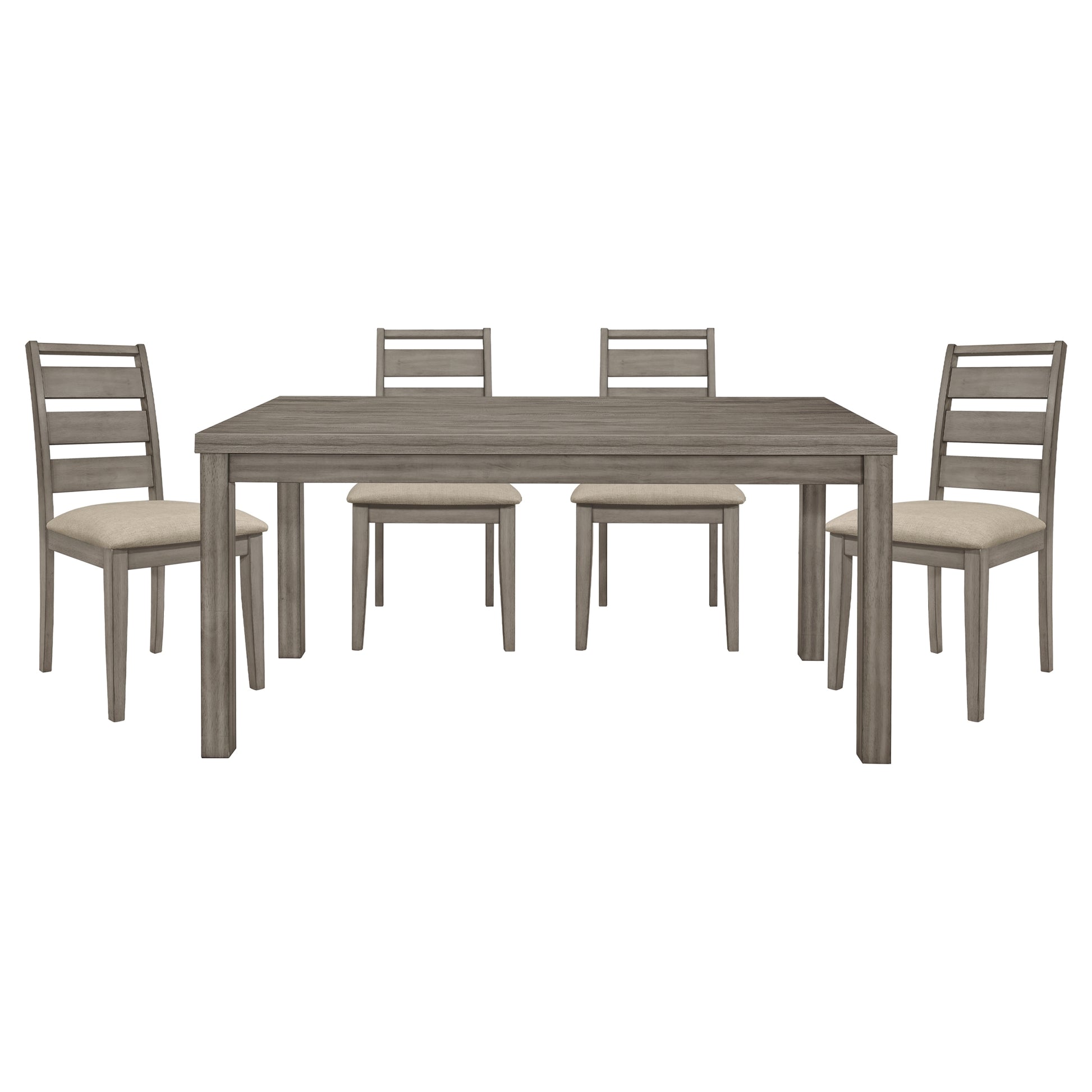 Weathered Gray Finish Rustic Style Dining Set 5Pc Table And 4 Side Chairs Set Padded Seat Transitional Wooden Furniture Wood Gray Seats 4 Wood Dining Room Rustic,Transitional 4 Leg Rectangular Dining Table With Chair Wood