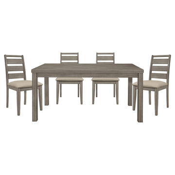 Weathered Gray Finish Rustic Style Dining Set 5Pc Table And 4 Side Chairs Set Padded Seat Transitional Wooden Furniture Wood Gray Seats 4 Wood Dining Room Rustic,Transitional 4 Leg Rectangular Dining Table With Chair Wood
