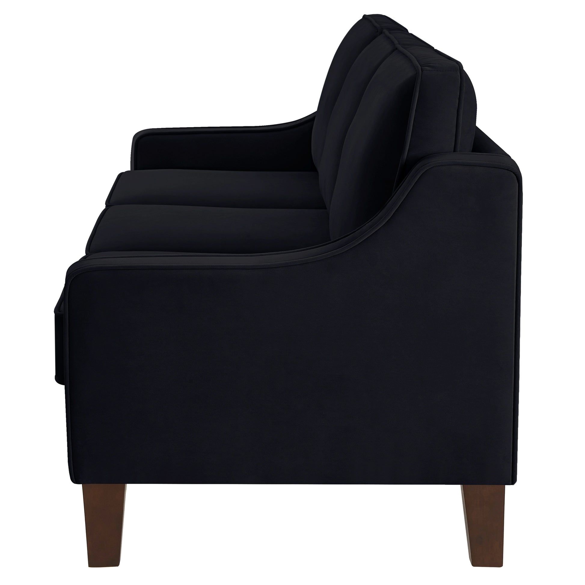 Modern Loveseat Sofa For Living Room, Upholstered Velvet Small Couch With Wooden Legs For Livingroom Bedroom, Black Black Espresso Velvet Wood Primary Living Space Medium Soft Cushion Back American Design Rubberwood Square Arms Foam Velvet 2 Seat