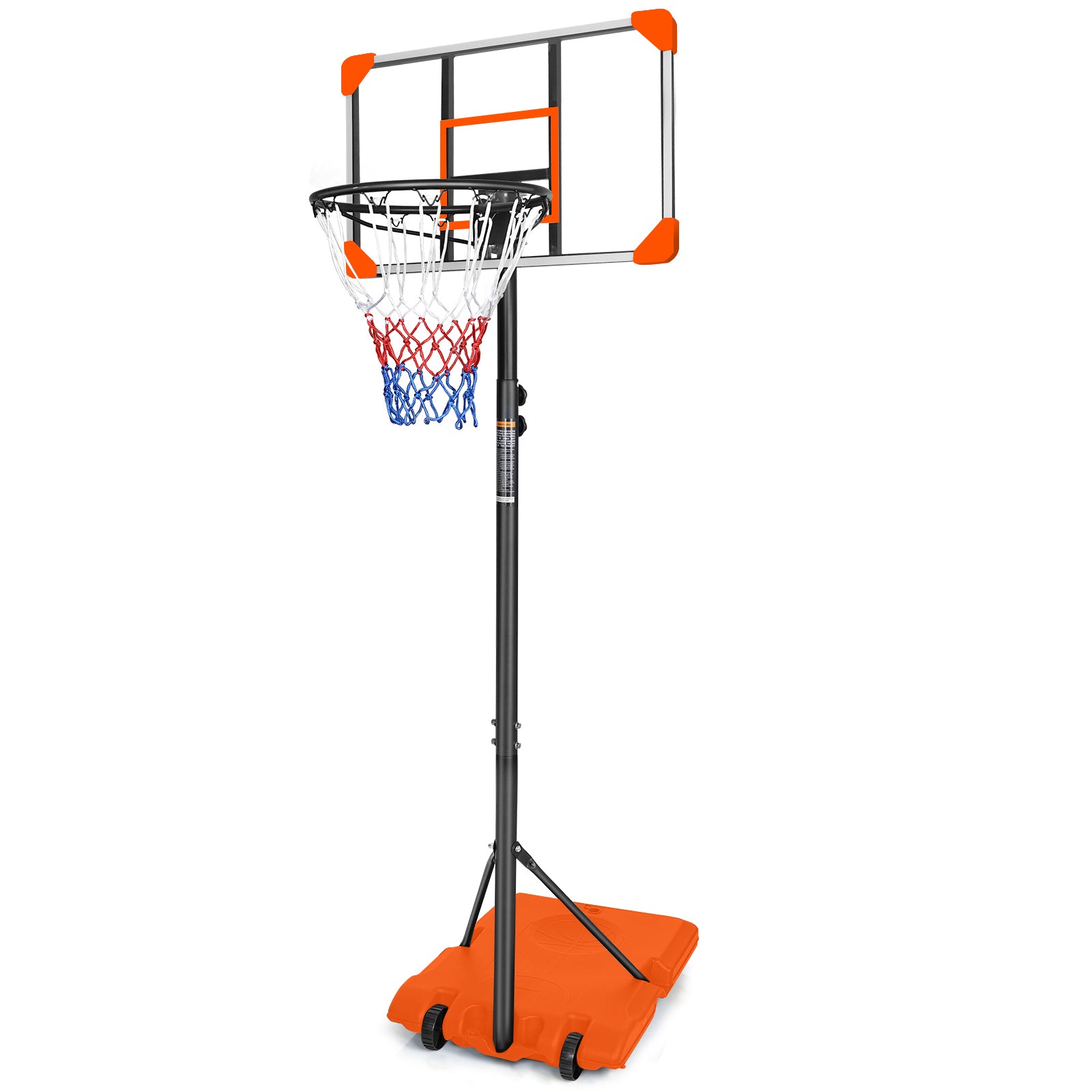 Portable Basketball Goal System With Stable Base And Wheels, Use For Indoor Outdoor Teenagers Youth Height Adjustable 5.6 To 7Ft Basketball Hoop 28 Inch Backboard Orange Sporty Iron