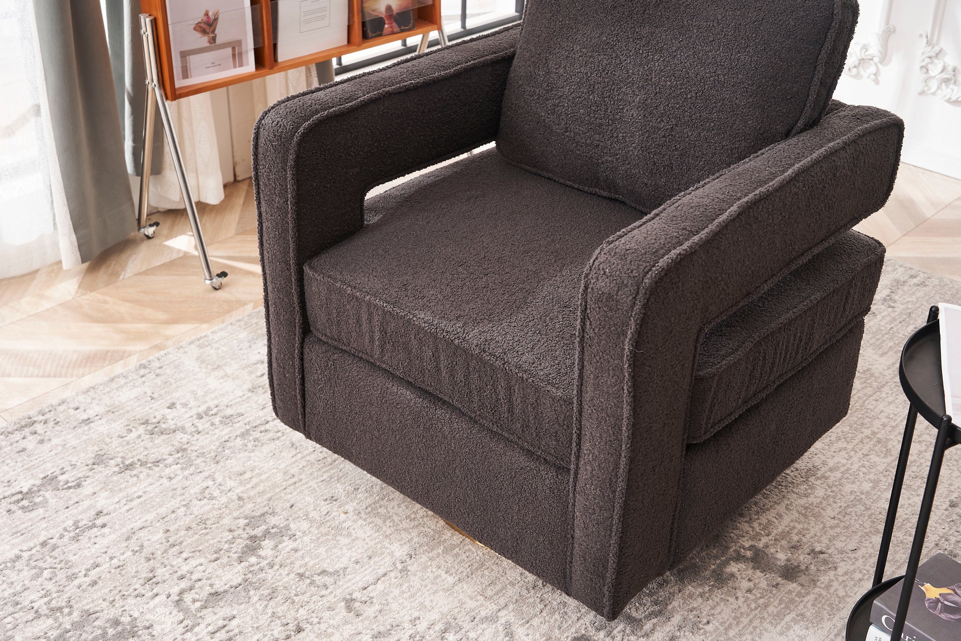 Swivel Barrel Chair For Living Room,360 Degree Swivel Club Modern Accent Single Sofa Chair, Small Leisure Arm Chair For Nursery, Hotel, Bedroom, Office Grey Primary Living Space Modern Faux Fur