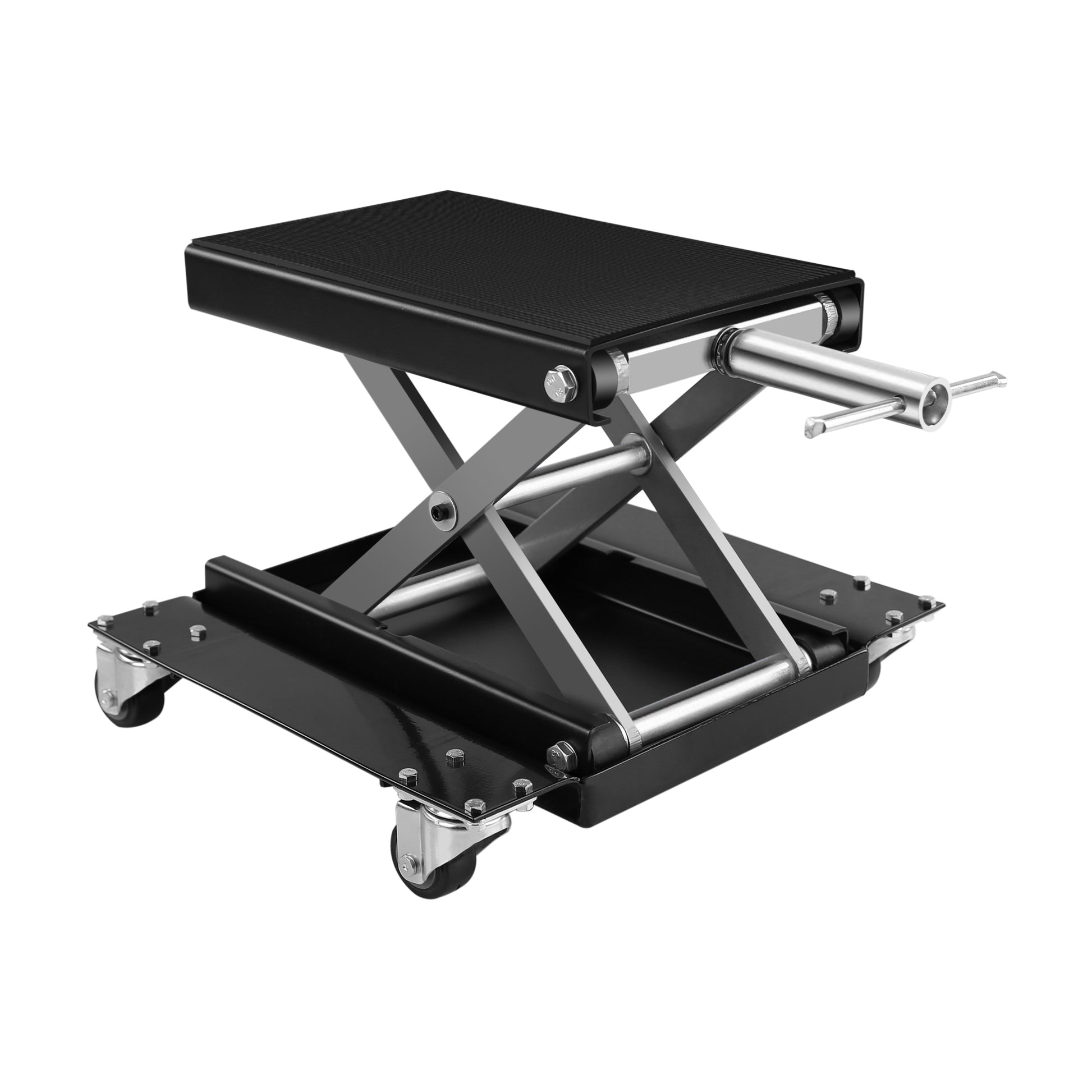 Motorcycle Lift Scissor Jack Steel Wide Deck Hoist Crank Center Stand 1100 Lbs Capacity For Motorcycles, Atvs, Dirt Bikes Black And Silver Steel