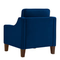 Modern Armchair, Living Room Single Seat Sofa Chair With Wooden Legs, Upholstered Velvet Accent Chair For Living Room, Bedroom,Navy Navy Espresso Velvet Wood Primary Living Space Medium Soft Cushion Back American Design Rubberwood Square Arms Foam Velvet