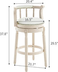 Bar Stools Seat Height 29.5'' Leather Wooden Bar Stools White 1Pc Cream Genuine Leather