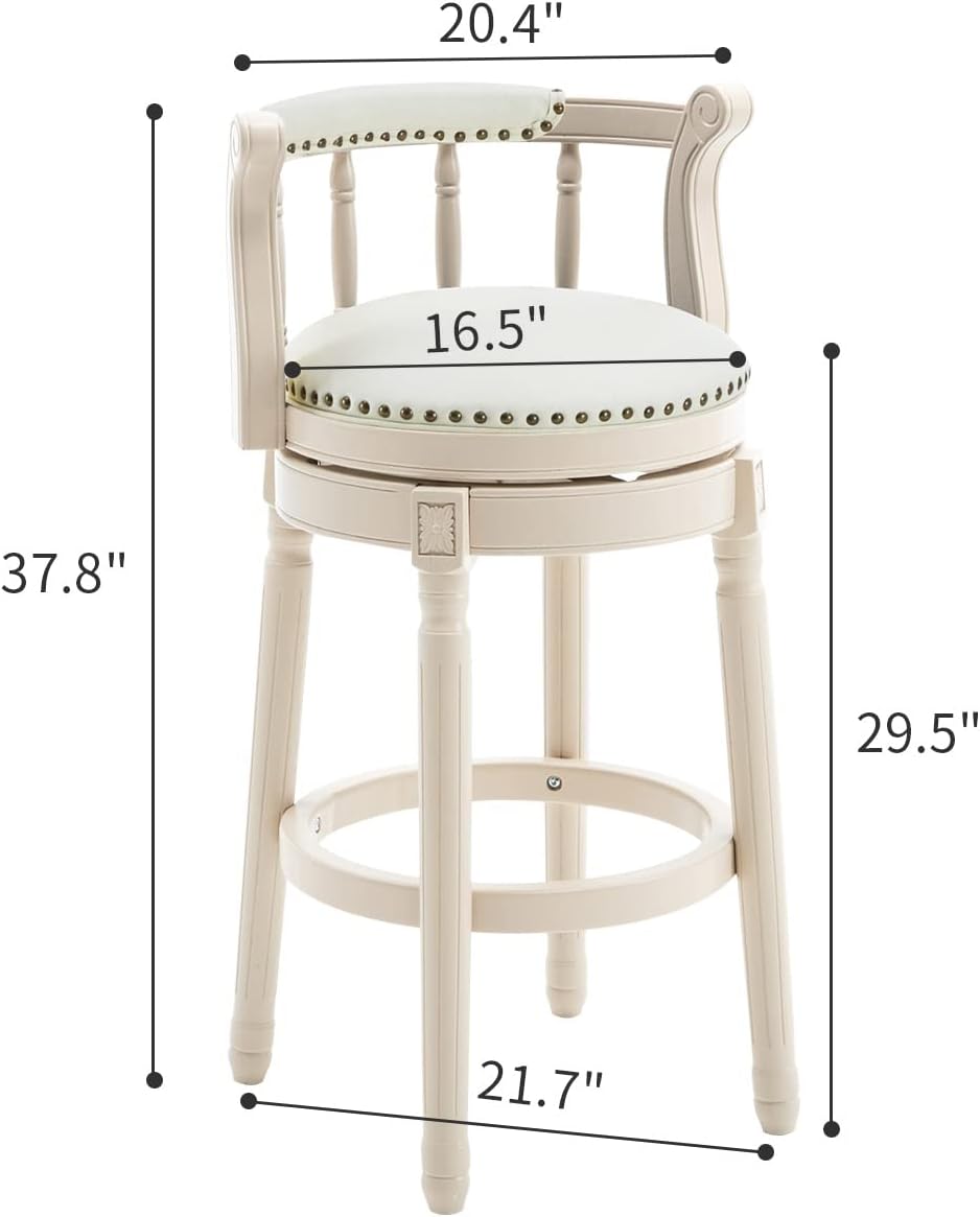 Bar Stools Seat Height 29.5'' Leather Wooden Bar Stools White 1Pc Cream Genuine Leather