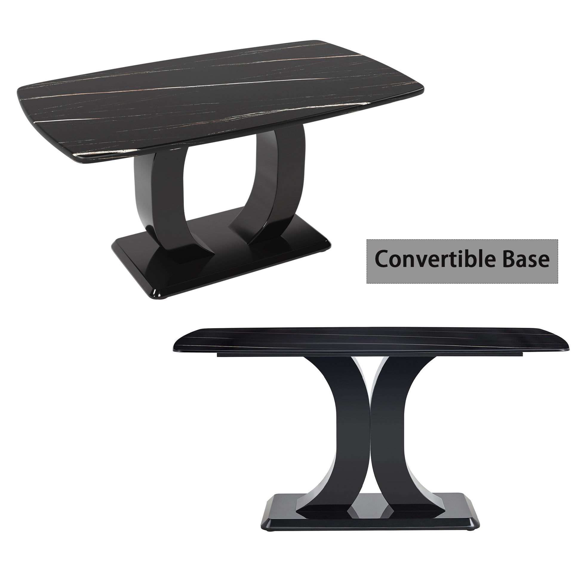 Rectangular 63" Marble Dining Table, Luxurious Dining Room Table With Faux Marble Top And X Shape Mdf Base, Modern Kitchen Dining Table For Kitchen Living Dining Room Black Luxury,Modern Mdf Glass