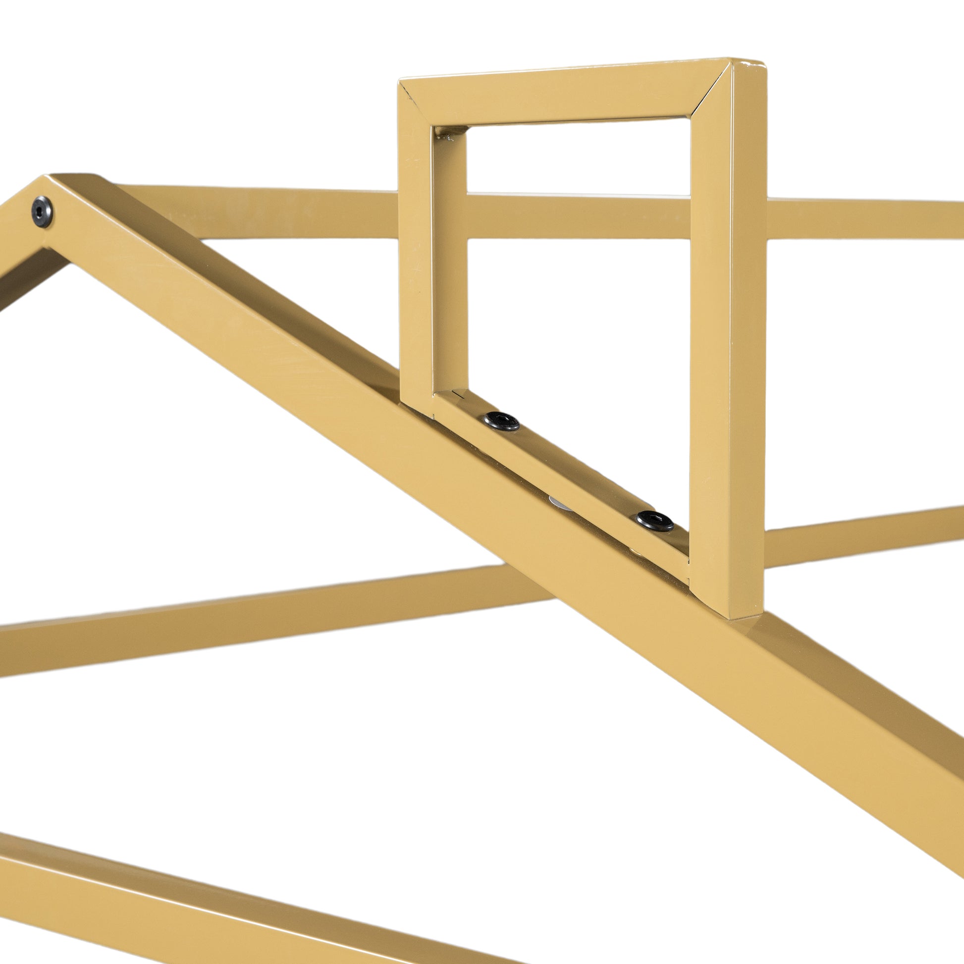 Metal House Shape Platform Bed, Gold, Queen Queen Gold Metal