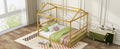 Metal House Shape Platform Bed, Gold, Queen Queen Gold Metal