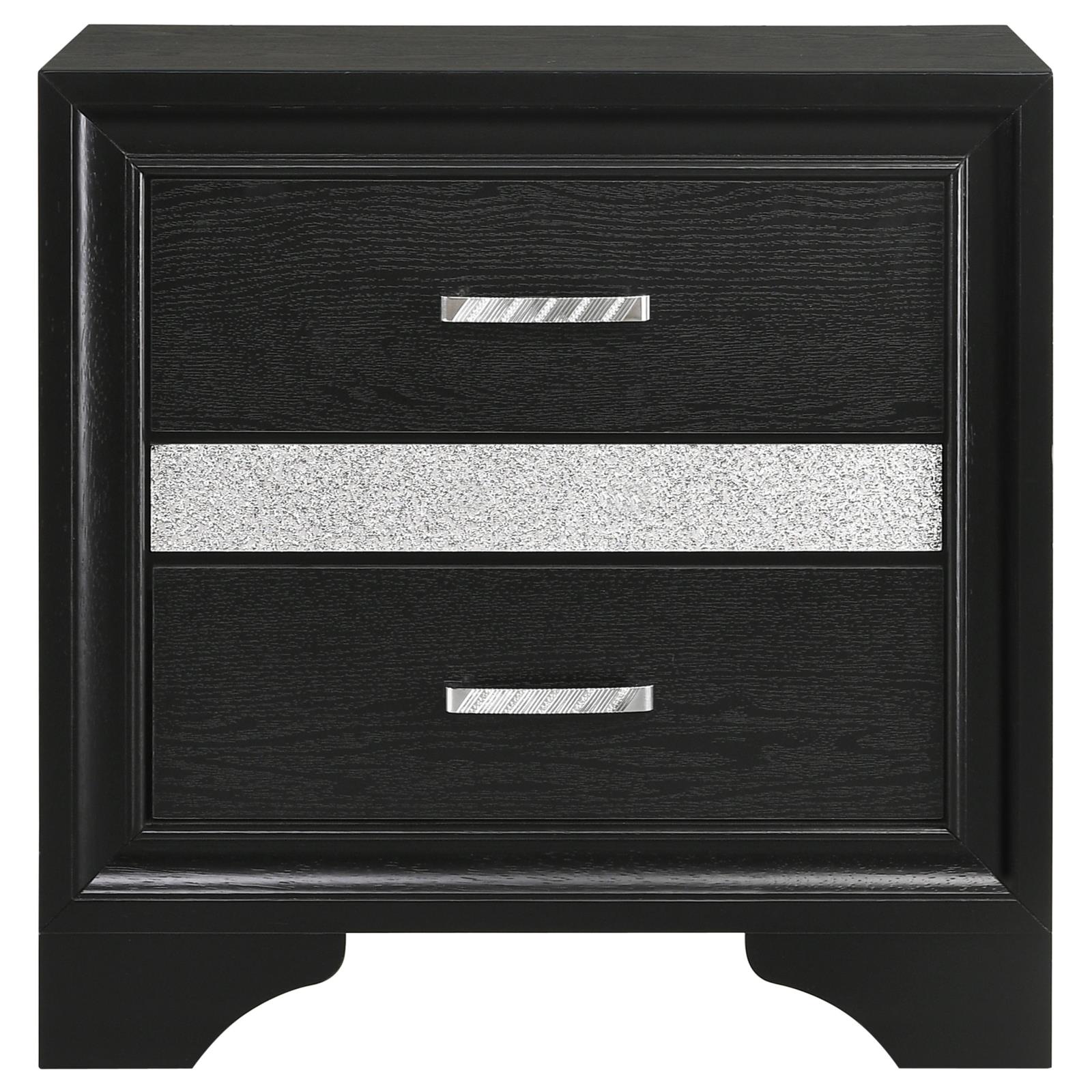 Black 2 Drawer Nightstand With Hidden Jewelry Tray Black 2 Drawers Bedroom Drawer Storage Contemporary,Modern Rubberwood Felt Lined Drawers Black Wood