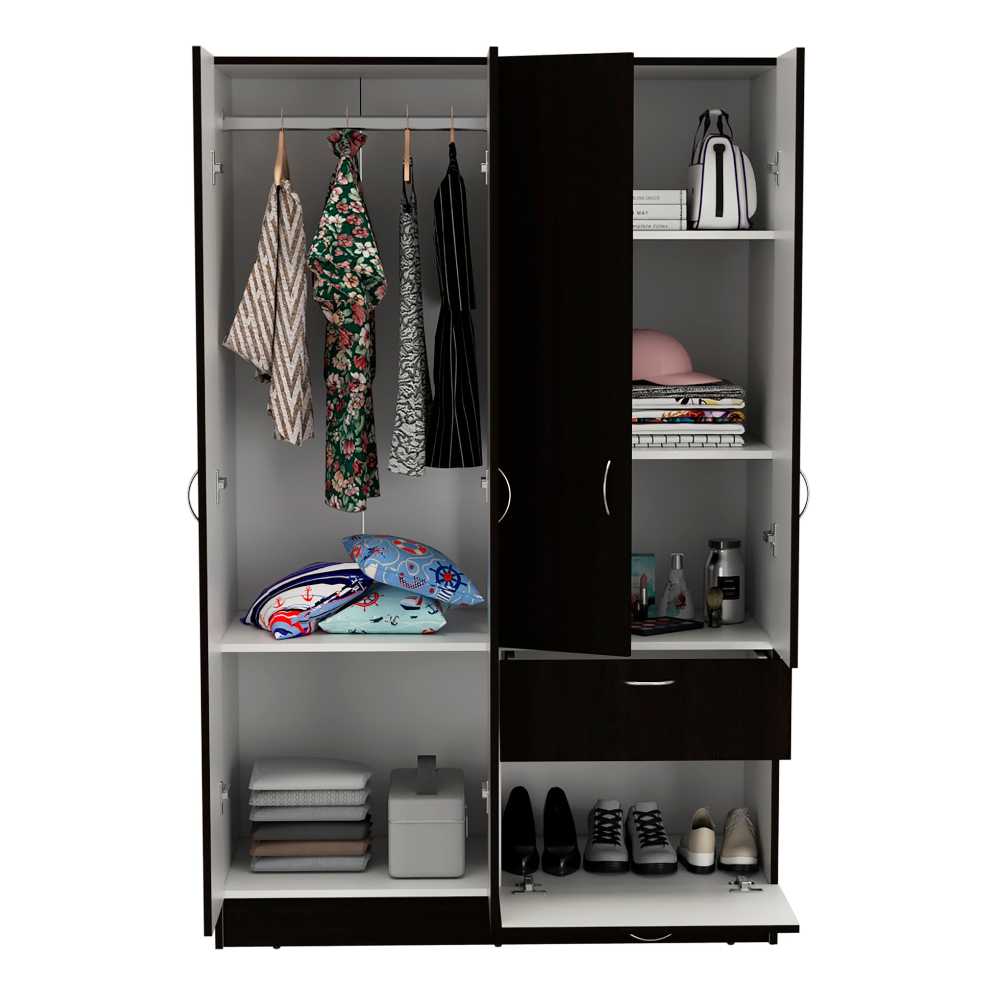 Armoire Alpes, Bedroom, Black White White Black Particle Board Particle Board