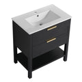 30 Inch Bathroom Vanity With Sink And 2 Soft Close Drawers, Golden Handle Bvb01030Bctg Bl9075B Black Chestnut Bathroom Modern Plywood
