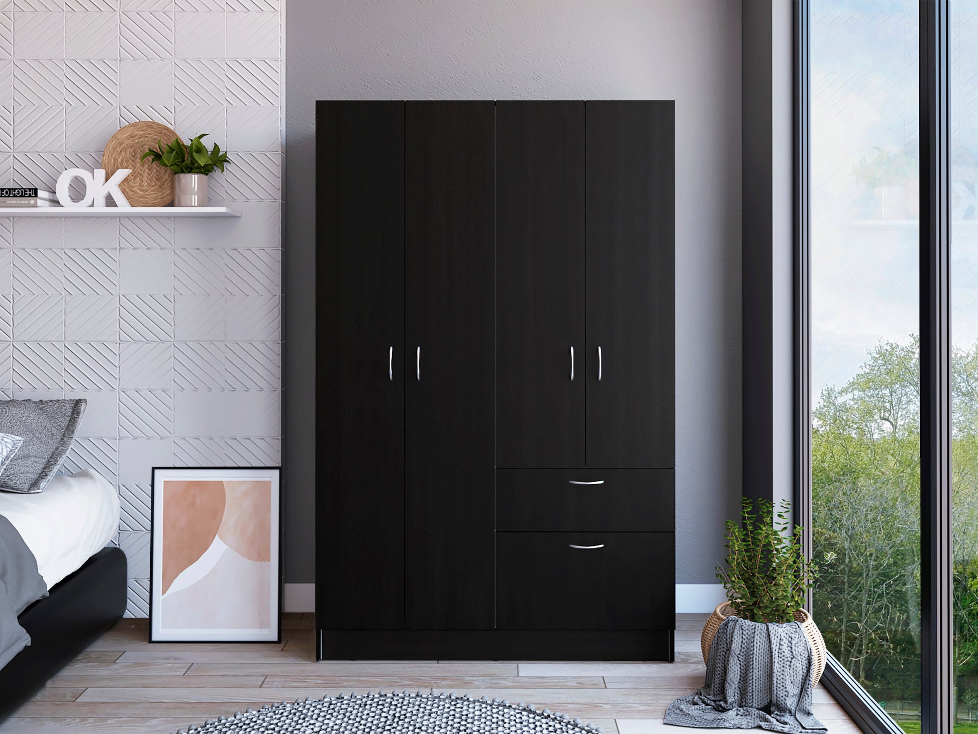 Armoire Alpes, Bedroom, Black White White Black Particle Board Particle Board