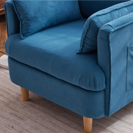 29.5 "W Modern Fabric Decorative Chair Armchair Upholstered Reading Chair Single Sofa Casual Club Chair With Solid Wooden Feet And 2 Pillow, For Living Room, Bedroom, Bed Room, Office, Corduroy Fabric Blue Foam Corduroy