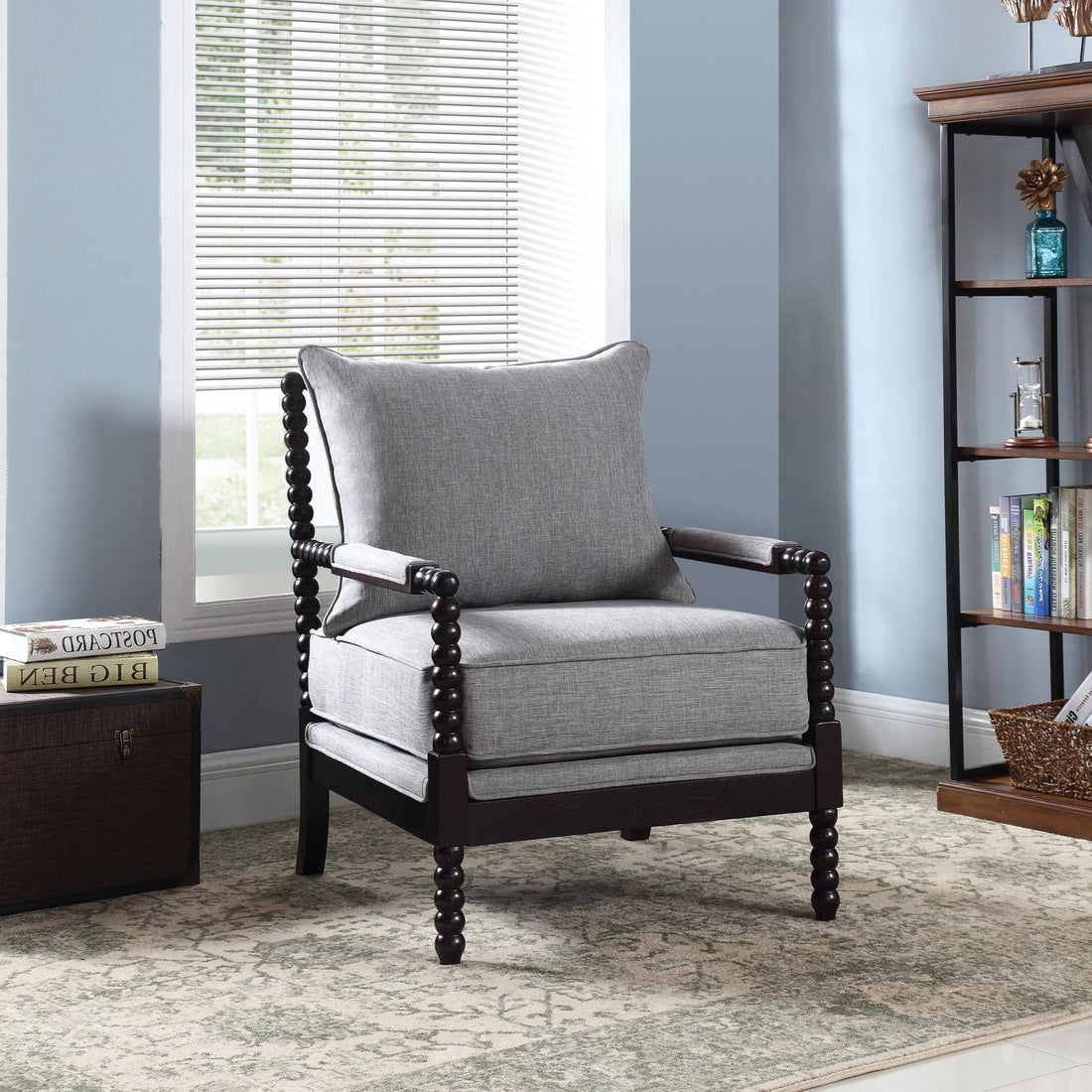 Grey And Black Removable Back Accent Chair Grey Brown Primary Living Space Traditional Rubberwood Foam Fabric
