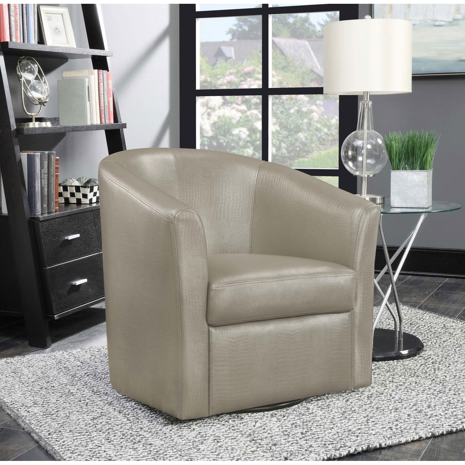 Champagne Swivel Armchair Grey Primary Living Space Contemporary,Modern Foam Faux Leather