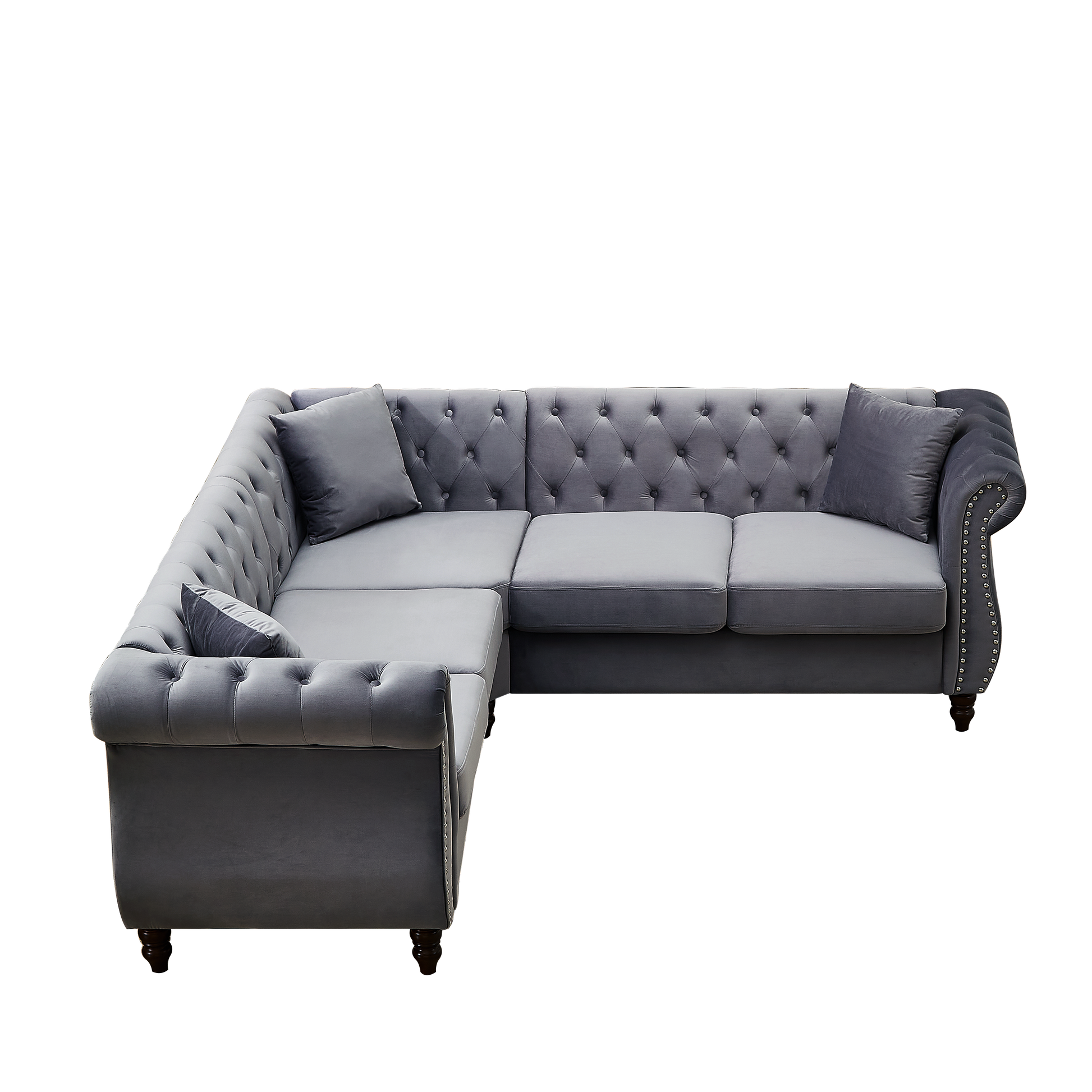 83.5 Inch Oversized Corner Sofa, L Shaped Sectional Couch,5 Seater Corner Sofas With 3 Pillows For Living Room, Bedroom, Apartment, Office Gray Foam Velvet
