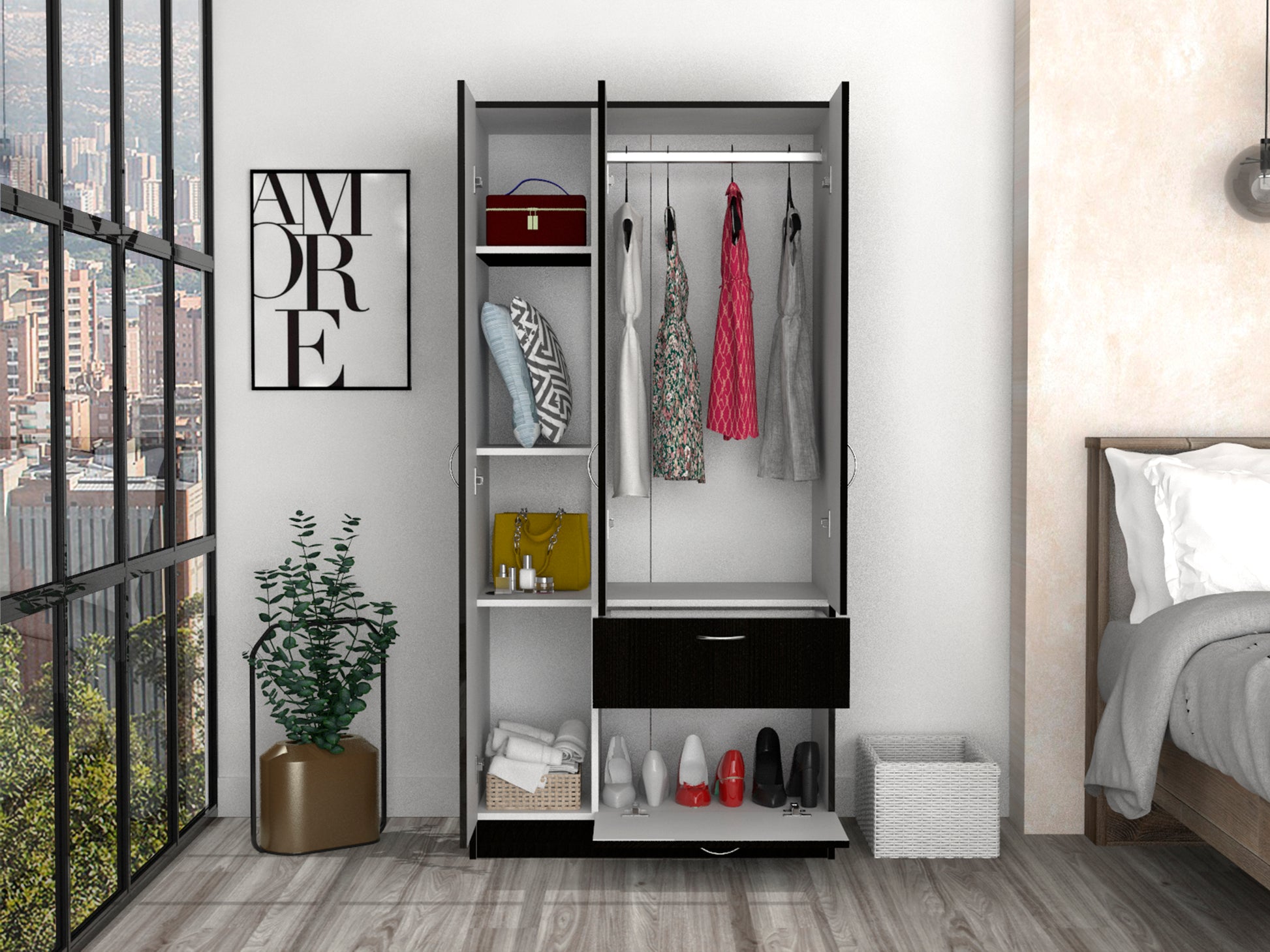 Armoire Cobra, Bedroom, Black White White Black Particle Board Particle Board