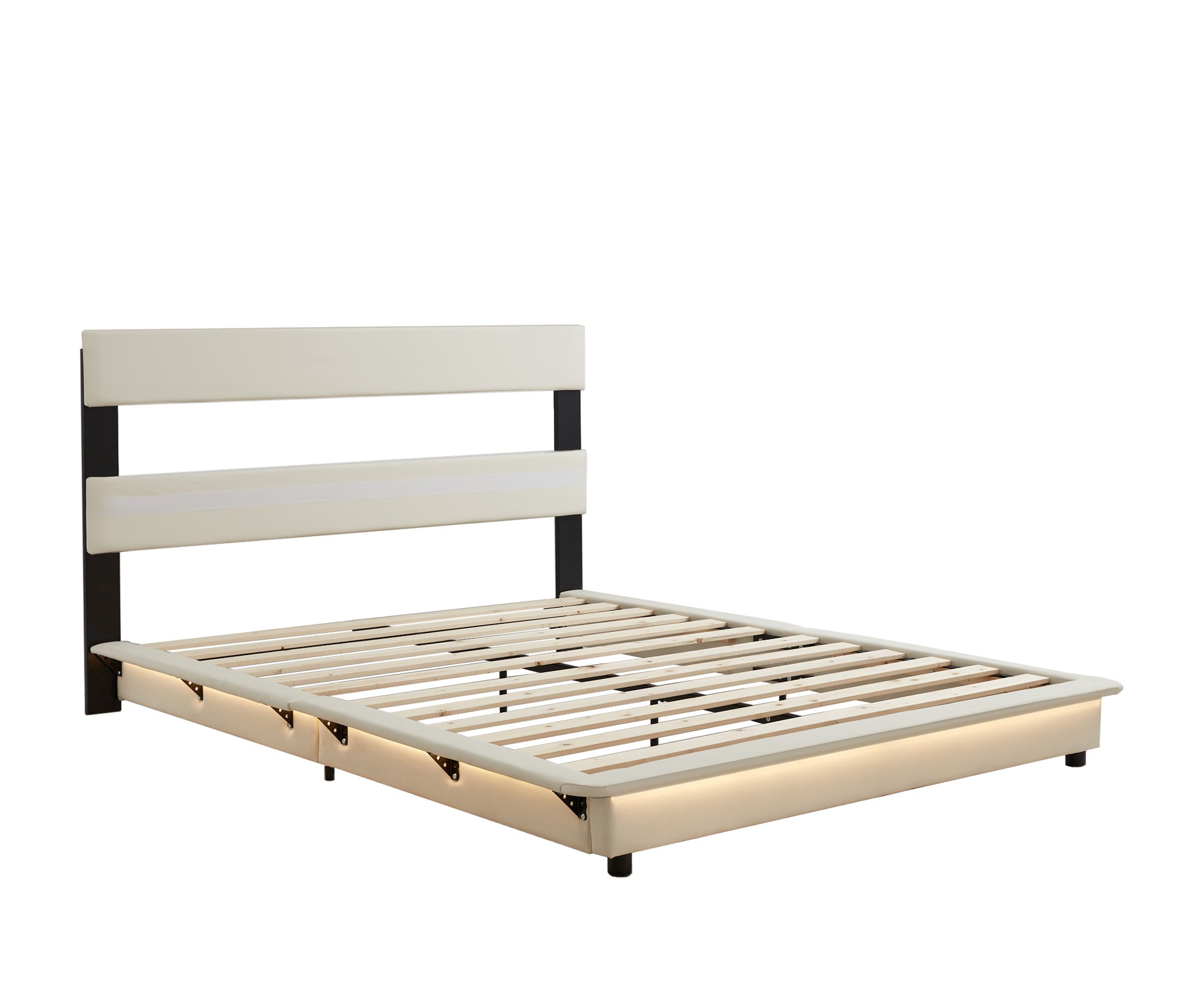 Queen Size Upholstered Platform Bed With Sensor Light And Ergonomic Design Backrests, White White Upholstered
