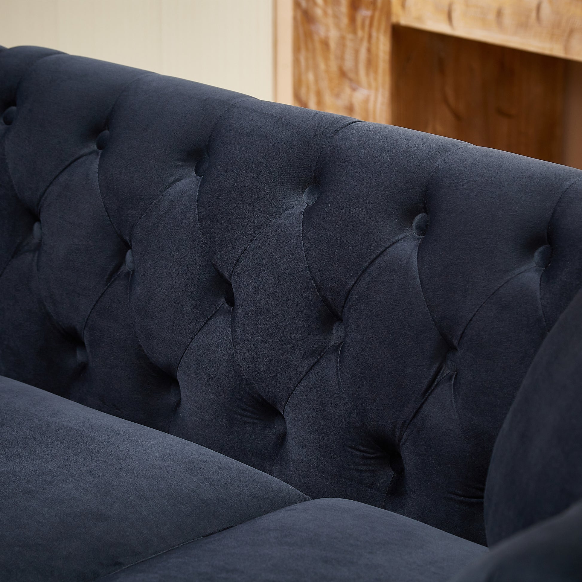 83.5 Inch Oversized Corner Sofa, L Shaped Sectional Couch,5 Seater Corner Sofas With 3 Pillows For Living Room, Bedroom, Apartment, Office Black Foam Velvet