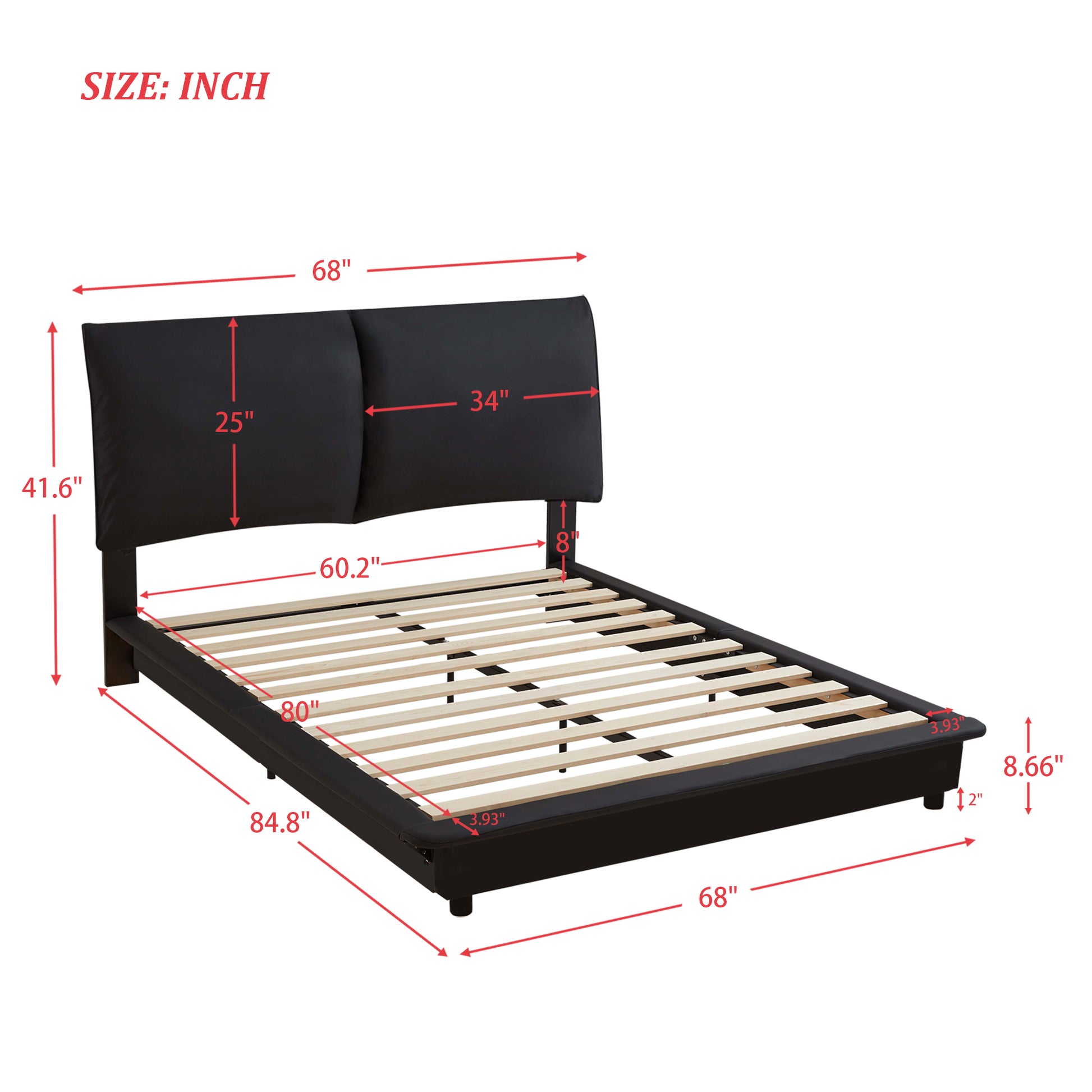 Queen Size Upholstered Platform Bed With Sensor Light And Ergonomic Design Backrests, Black Black Upholstered