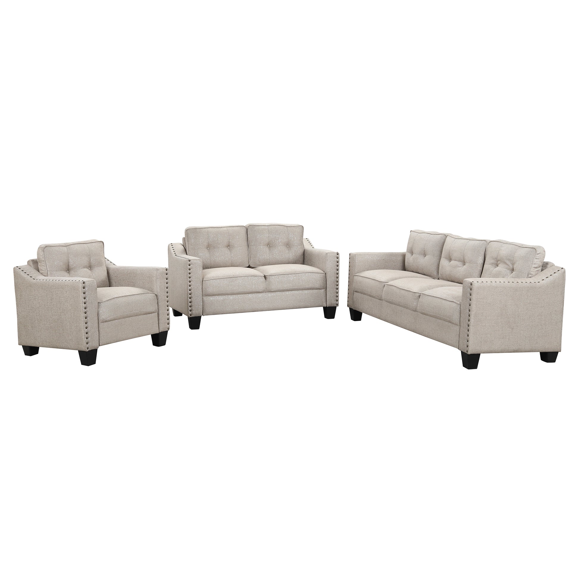 3 Piece Living Room Set Beige Linen