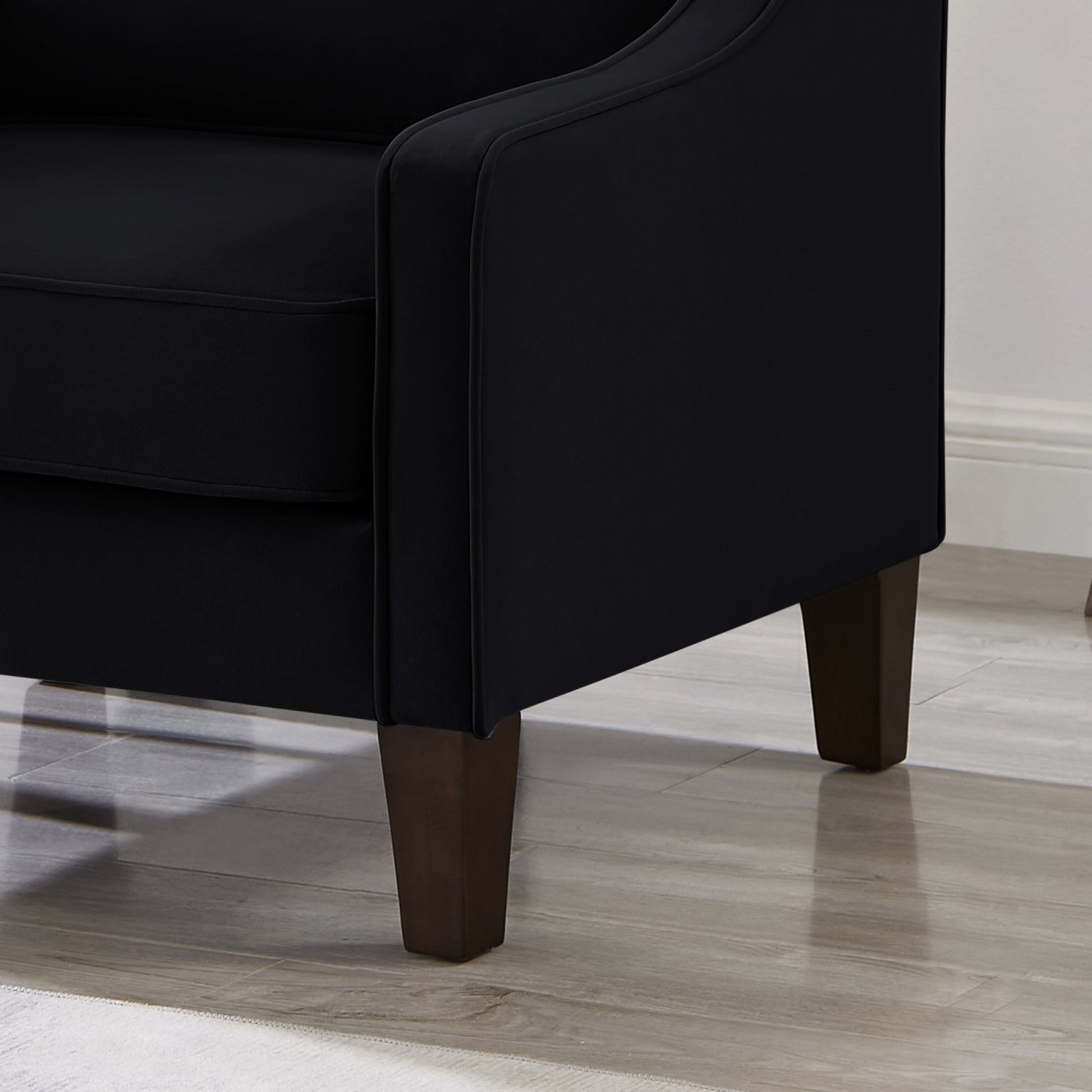 Modern Armchair, Living Room Single Seat Sofa Chair With Wooden Legs, Upholstered Velvet Accent Chair For Living Room, Bedroom,Black Black Espresso Velvet Wood Primary Living Space Medium Soft Cushion Back American Design Rubberwood Square Arms Foam