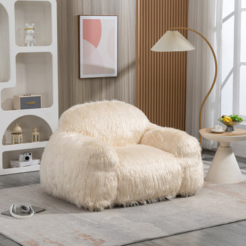Bean Bag Chair Lazy Sofa Bean Bag Chair Adult, Teen High Density Foam Padded Modern Accent Chair Comfortable Living Room, Bedroom Chair Beige Faux Fur