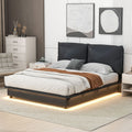 Queen Size Upholstered Platform Bed With Sensor Light And Ergonomic Design Backrests, Black Black Upholstered