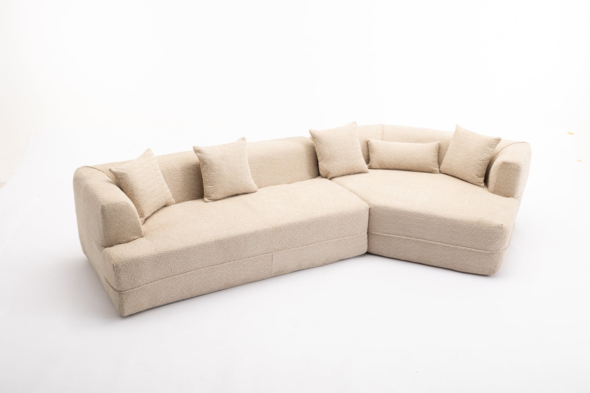 Modular Living Room Sofa Set, Modern Minimalist Style Sofa, Salon Upholstered Sleeper Sofa, 2 Pc Free Combination, Round Fiber Fabric, Anti Wrinkle Fabric, Brown Light Brown Polyester Primary Living Space Medium Soft Tight Back Flared Arms Fiber Foam