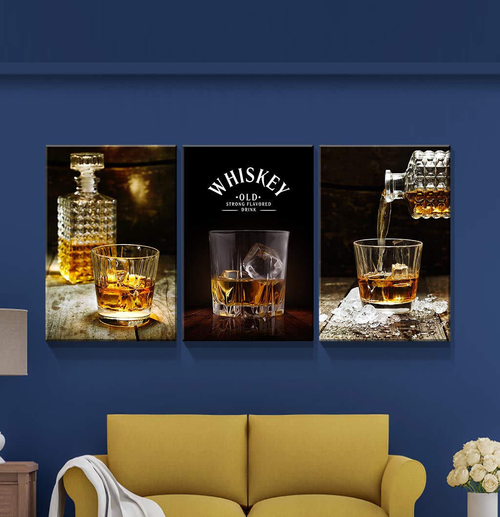 3 Panels Framed Canvas Whiskey Wall Art Decor,3 Pieces Mordern Canvas Painting Decoration Painting For Chrismas Gift, Office,Dining Room,Living Room, Bathroom, Bedroom Decor Ready To Hang Rectangle