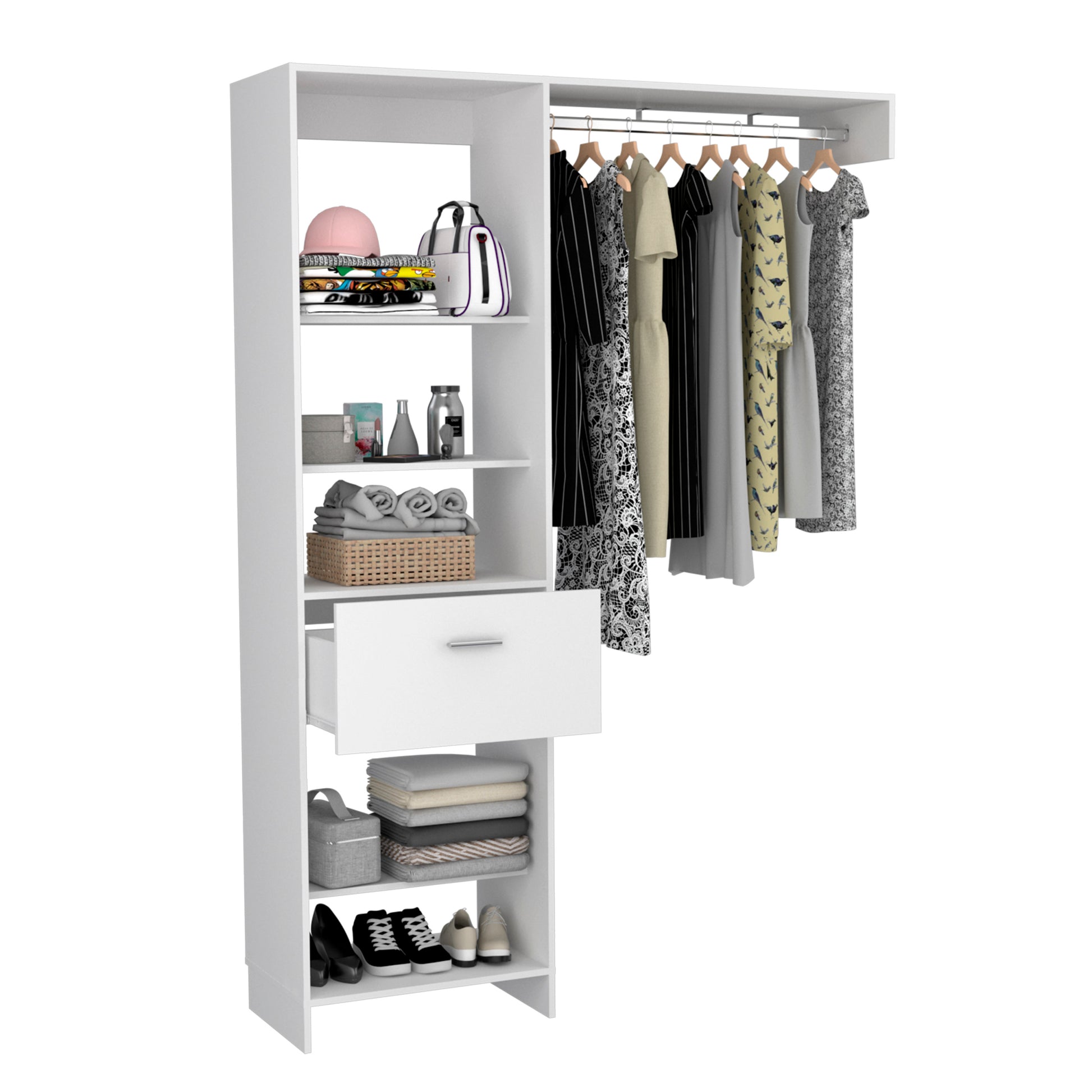 150 Closet System British, Bedroom, White White Particle Board Particle Board