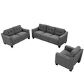 3 Piece Living Room Set With Tufted Cushions. Gray Linen