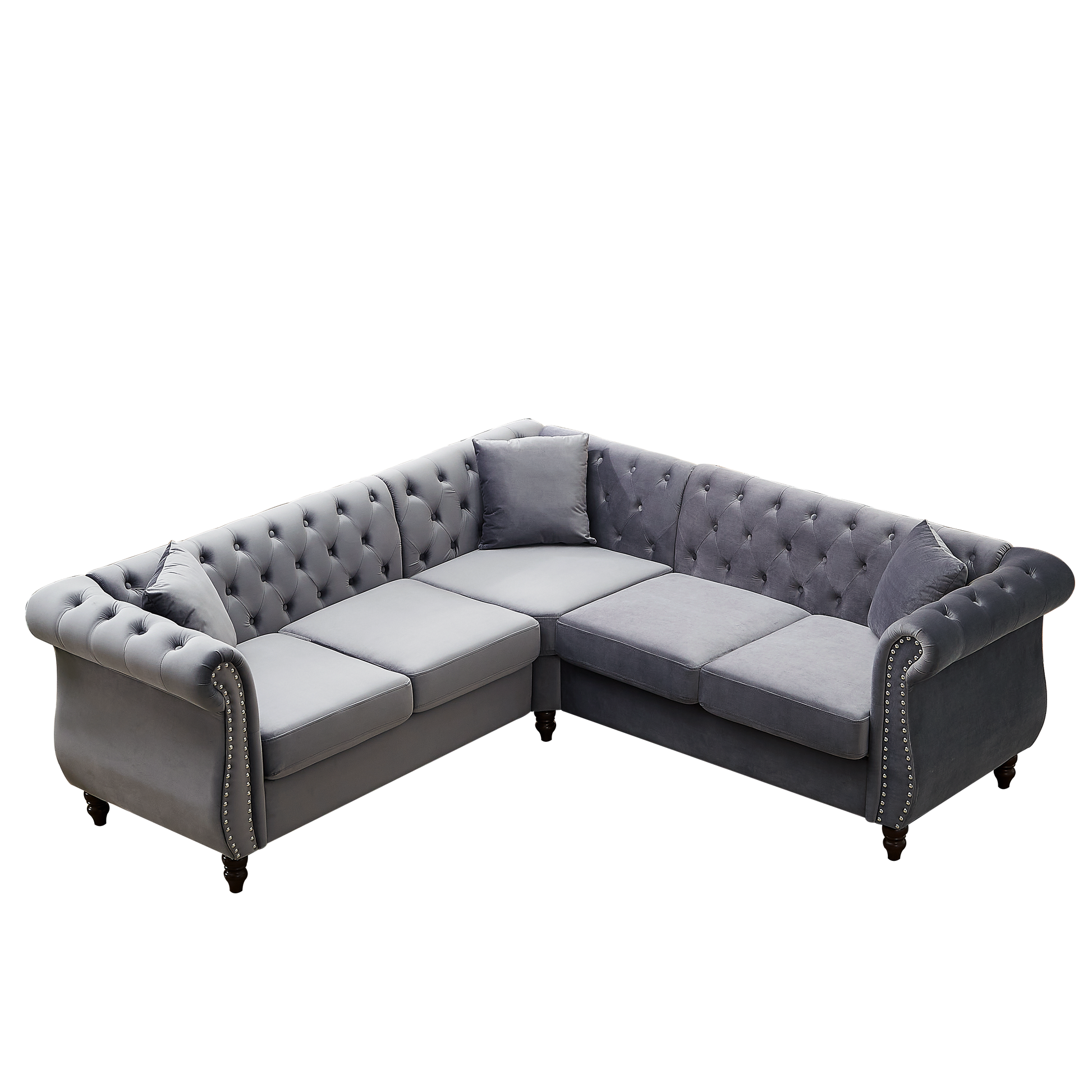 83.5 Inch Oversized Corner Sofa, L Shaped Sectional Couch,5 Seater Corner Sofas With 3 Pillows For Living Room, Bedroom, Apartment, Office Gray Foam Velvet