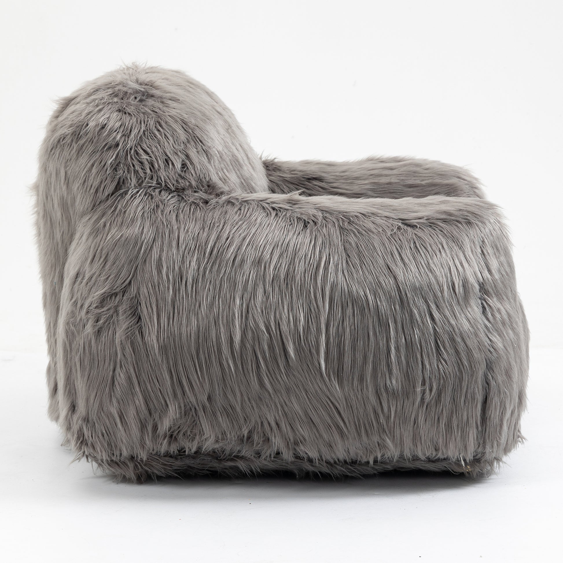 Bean Bag Chair Lazy Long Hair Sofa Bean Bag Chair Adult, Teen High Density Foam Filled Modern Focus Chair Comfortable Living Room, Bedroom Chair Grey Faux Fur