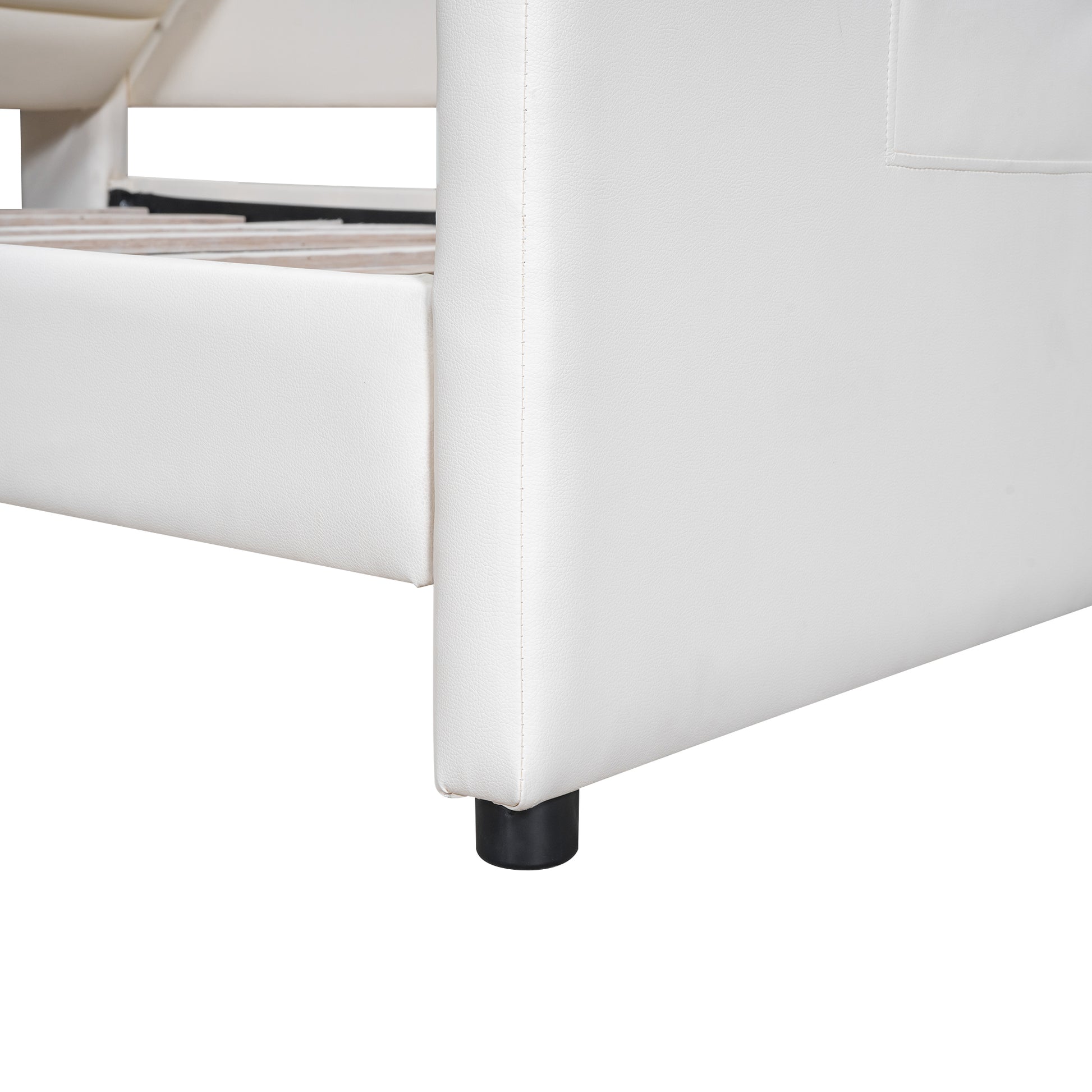 Full Size Upholstered Platform Bed With Guardrail, Storage Headboard And Footboard, Beige Box Spring Not Required Full Beige Wood Faux Leather Upholstered