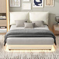 Queen Size Upholstered Platform Bed With Sensor Light And Ergonomic Design Backrests, White White Upholstered