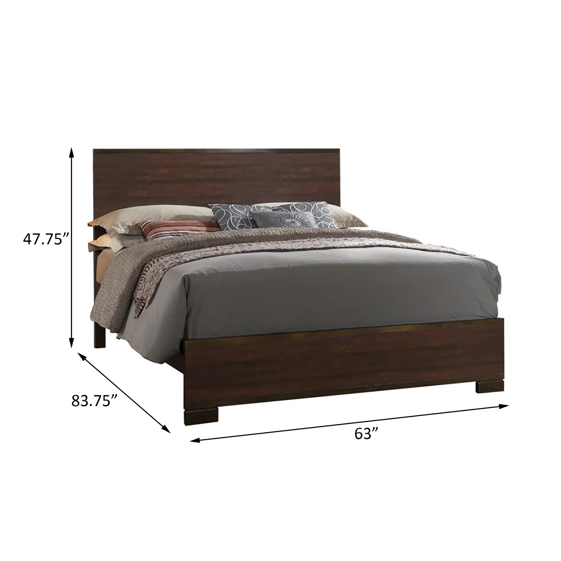 Rustic Queen Panel Bed Box Spring Required Queen Brown Wood Brown Bedroom Farmhouse,Rustic Rubberwood Panel Wood