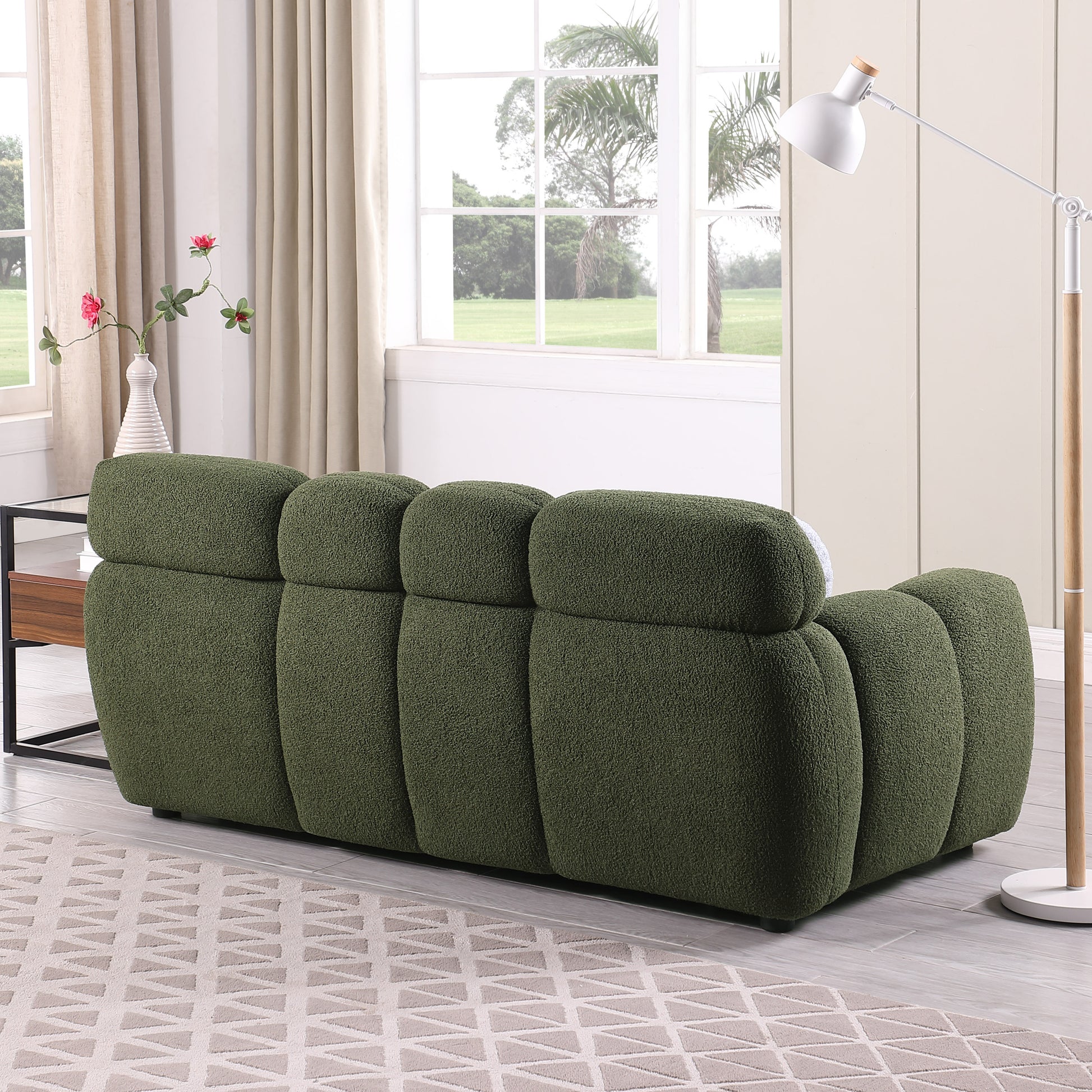 Sofa And Seater ,Human Body Structure For Usa People, Marshmallow Sofa,Boucle Sofa ,Olive Green Boucle Olive Green Light Brown Wood Primary Living Space Medium Soft Split Back Eucalyptus Rolled Arms Boucle 3 Seat