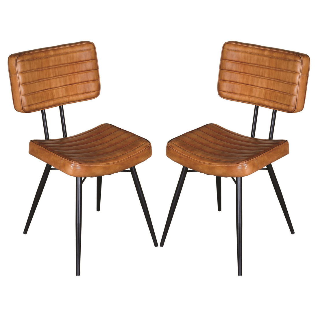 Camel And Black Tufted Side Chairs Set Of 2 Solid Camel Dining Room Foam Spot Clean Industrial Side Chair Open Back Foam Leather