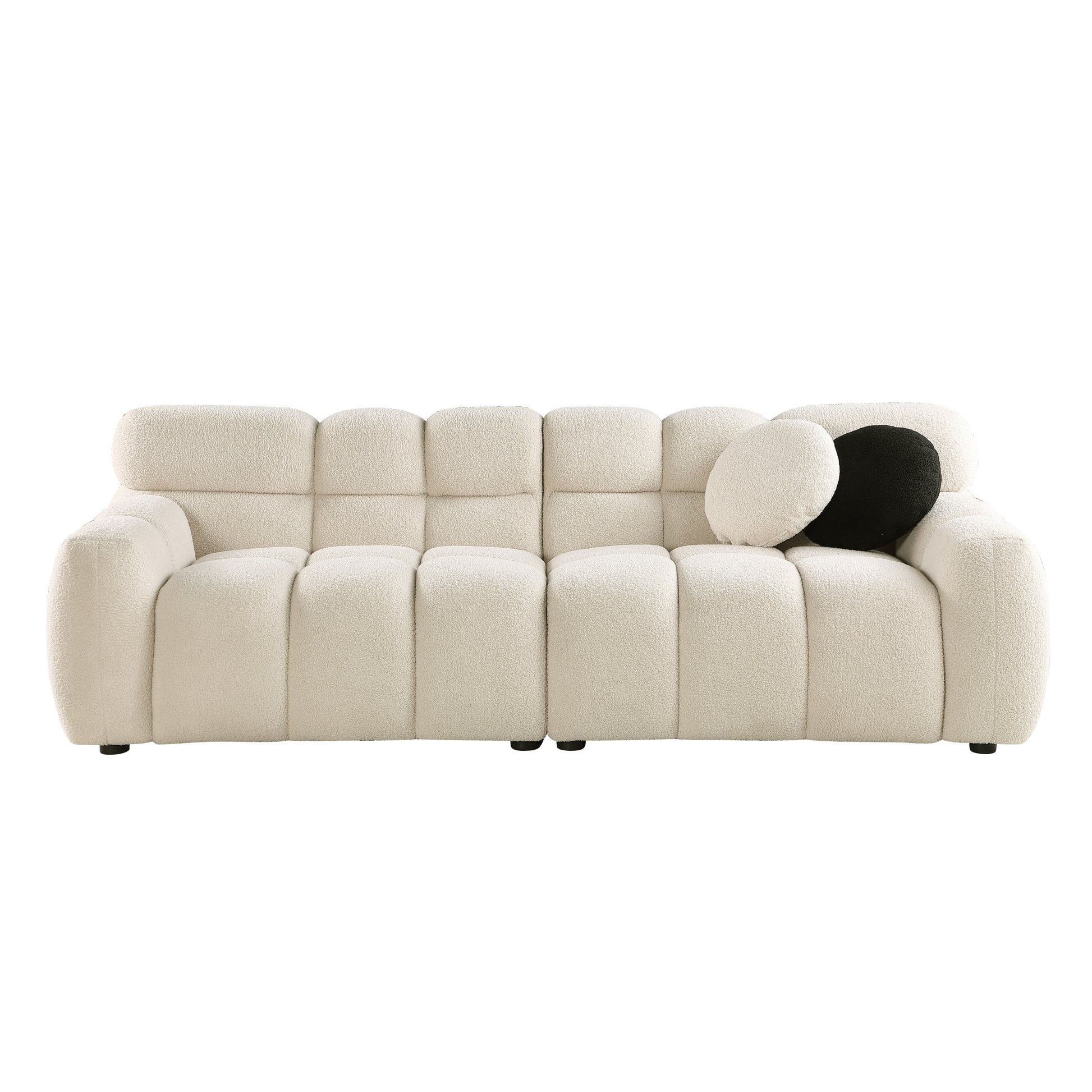 87.4 Length ,35.83" Deepth ,Human Body Structure For Usa People, Marshmallow Sofa,Boucle Sofa ,3 Seater, Beige Boucle Beige Light Brown Wood Primary Living Space Medium Soft Split Back Eucalyptus Rolled Arms Boucle 3 Seat