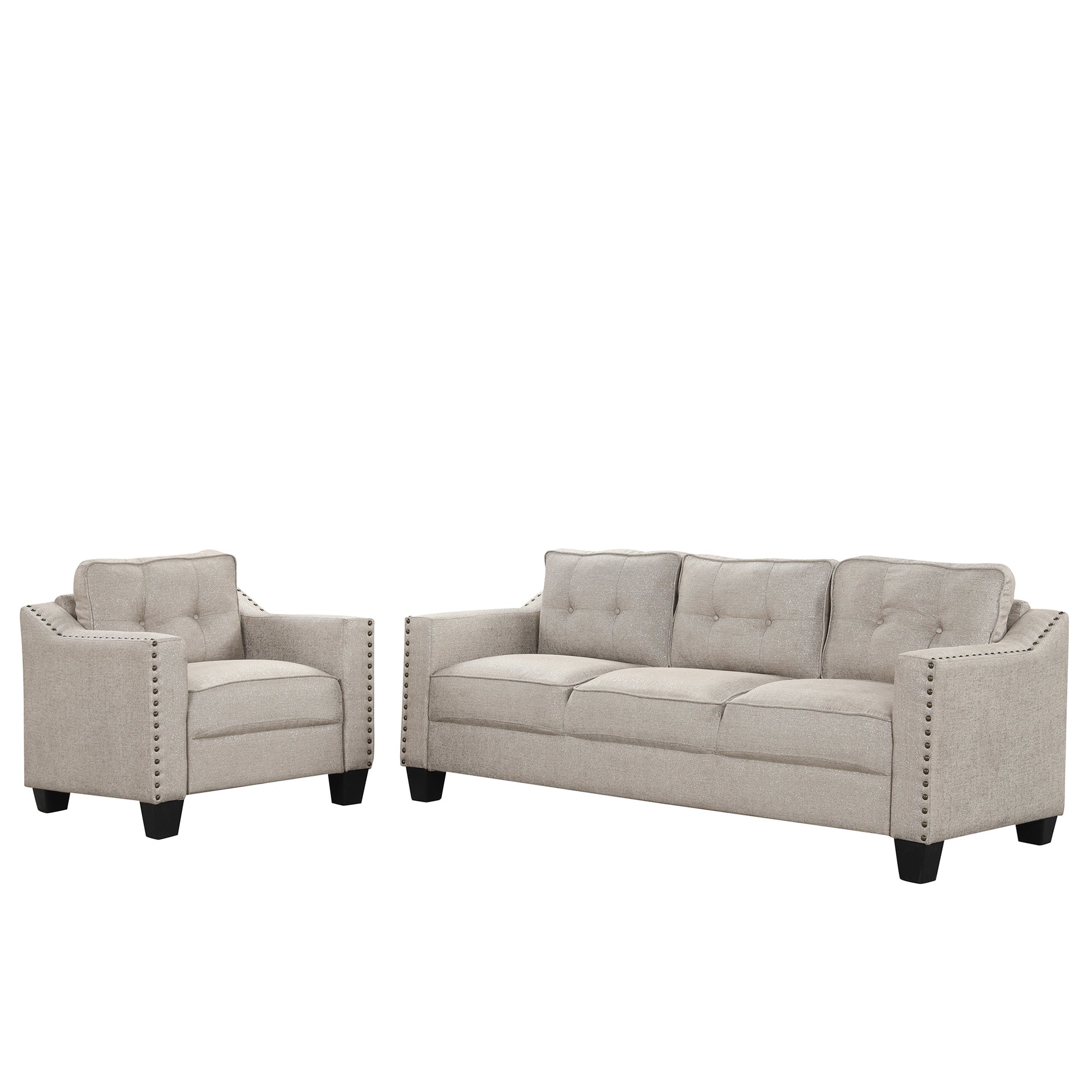 3 Piece Living Room Set Beige Linen