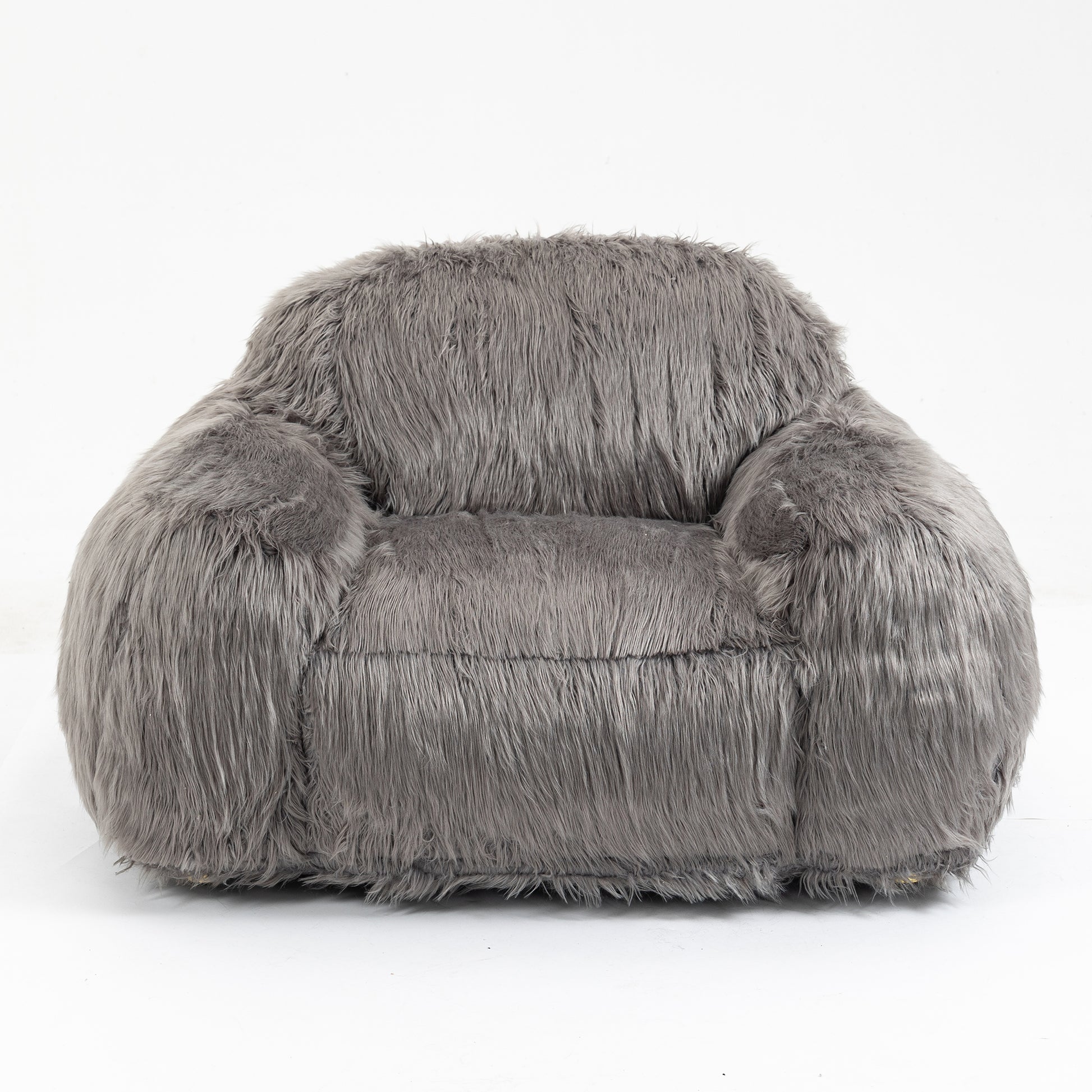 Bean Bag Chair Lazy Long Hair Sofa Bean Bag Chair Adult, Teen High Density Foam Filled Modern Focus Chair Comfortable Living Room, Bedroom Chair Grey Faux Fur